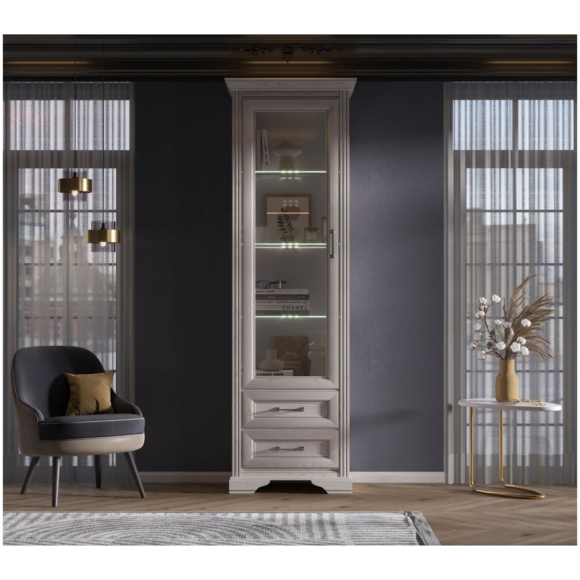 Картинка Стилиус шкаф-витрина REG1W2S с подсветкой интернет-магазин мебели FreeTime