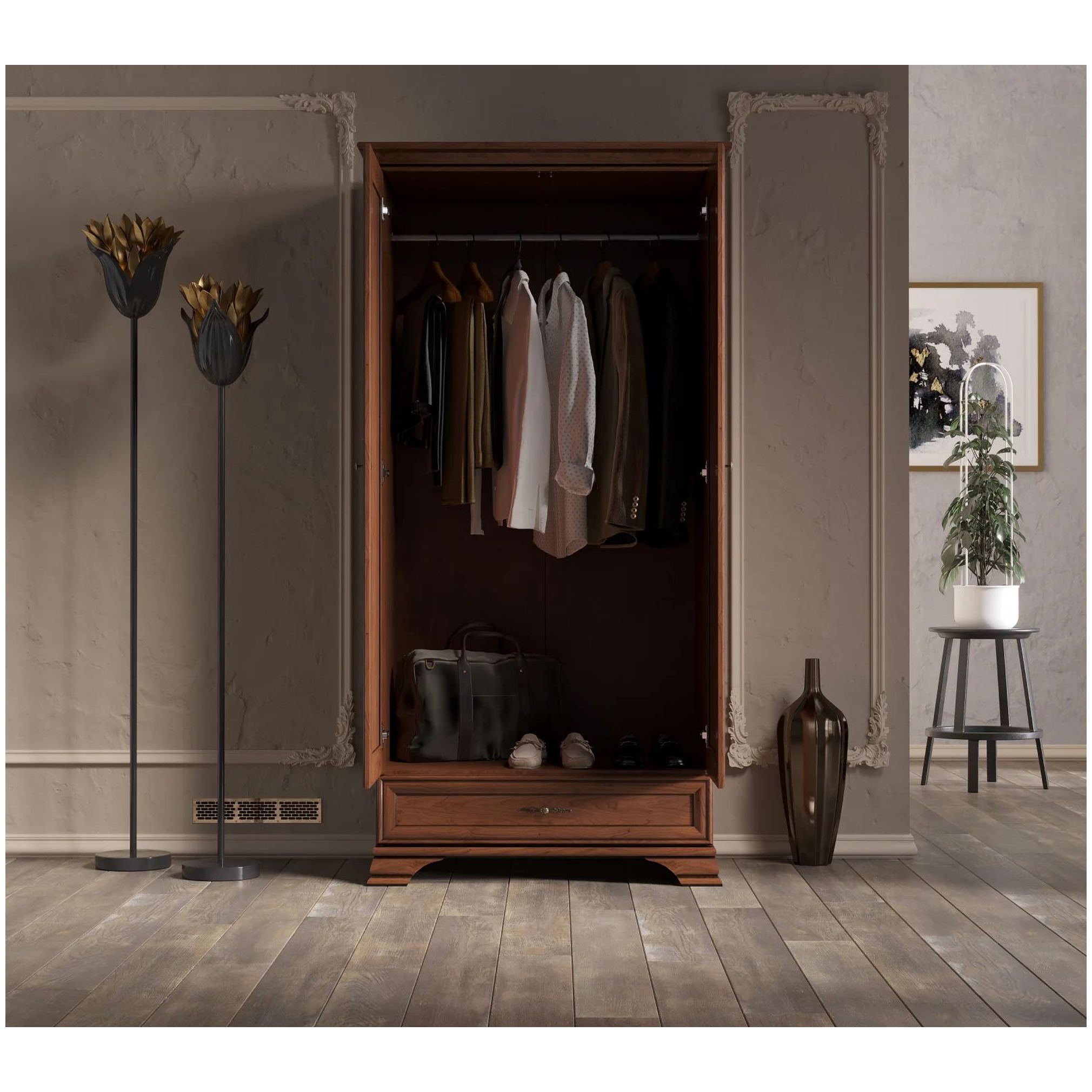 Картинка Кентаки шкаф SZF2D1S (Каштан) интернет-магазин мебели FreeTime