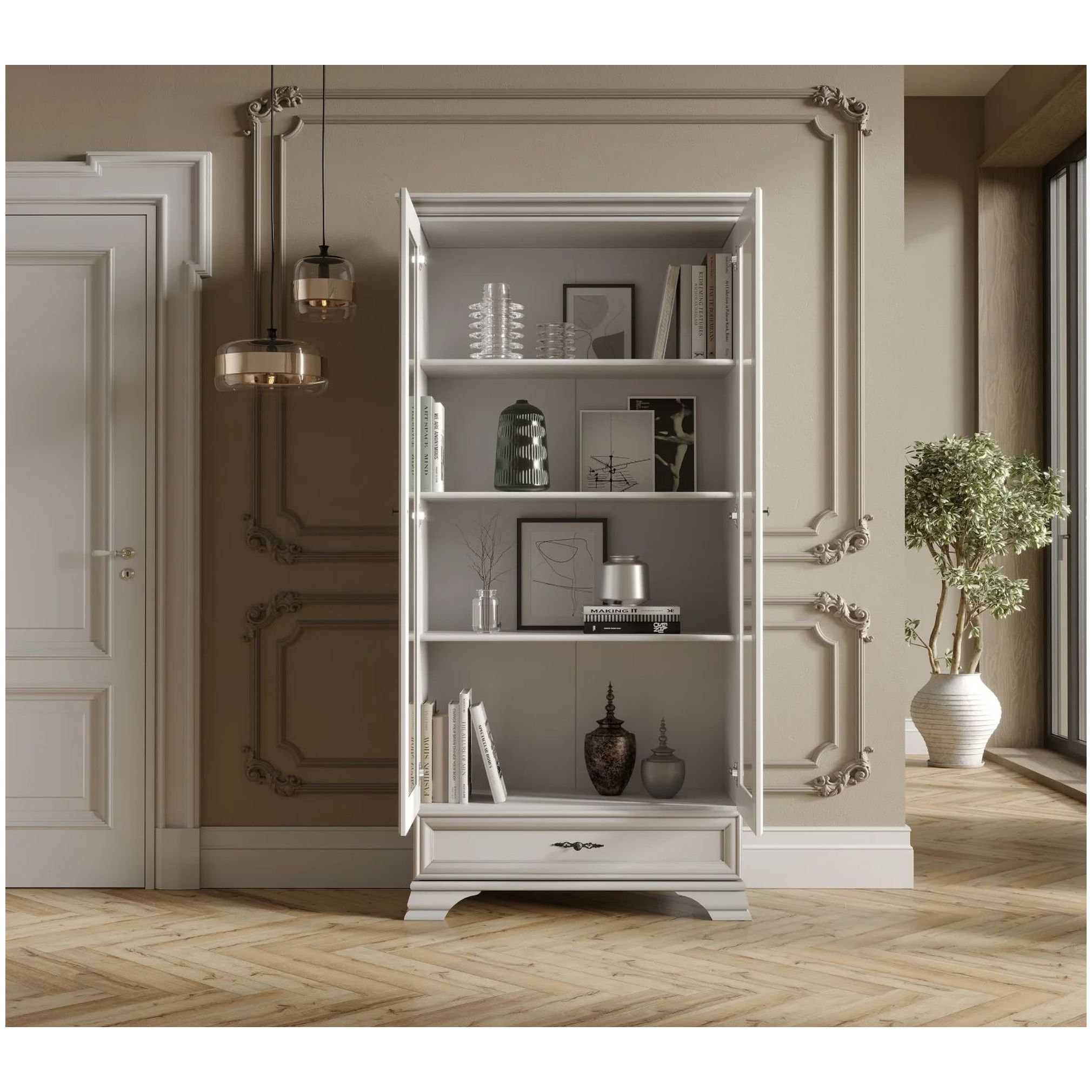 Картинка Кентаки шкаф-витрина REG2W1S (Белый) интернет-магазин мебели FreeTime