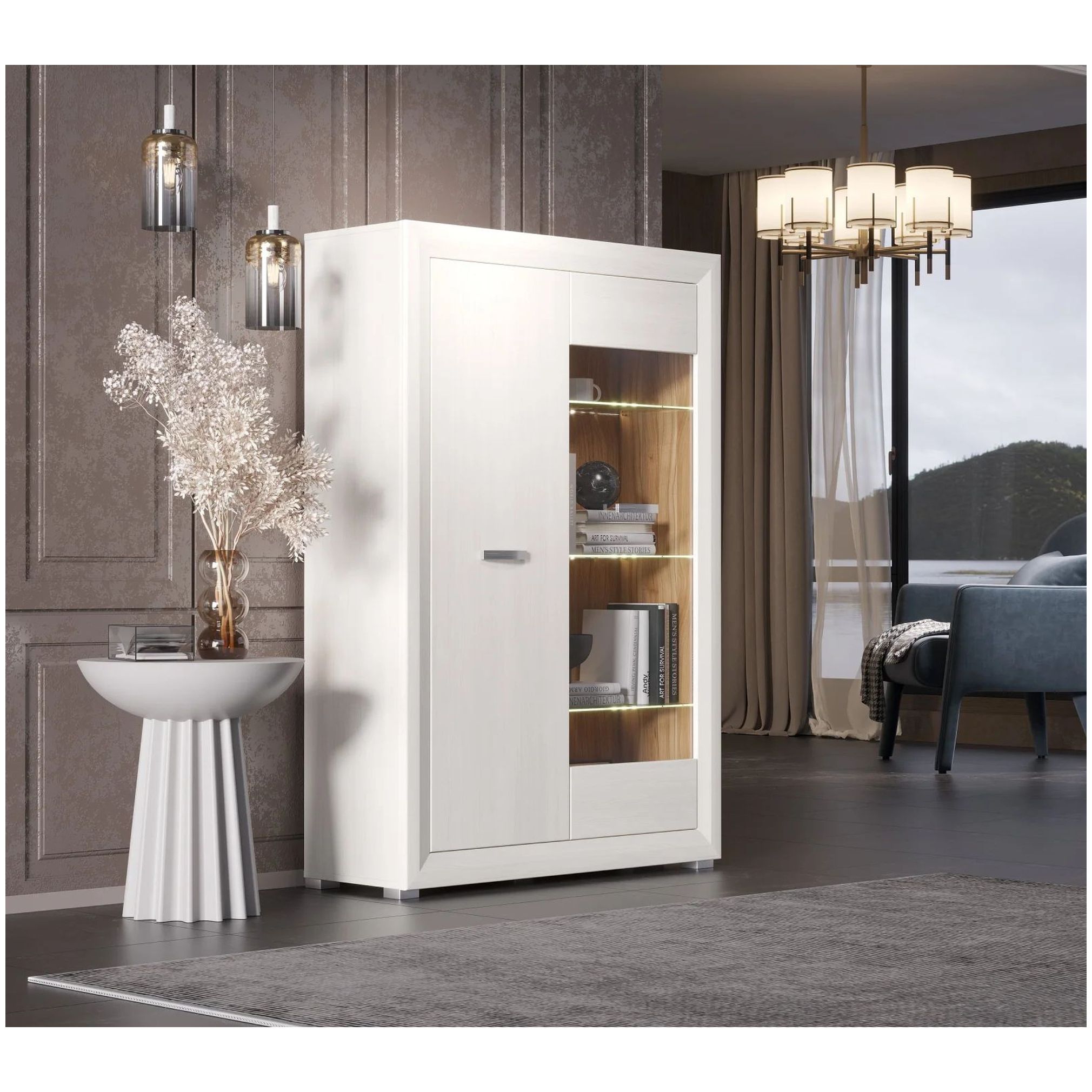 Картинка Мальта шкаф-витрина REG1W1D с подсветкой интернет-магазин мебели FreeTime