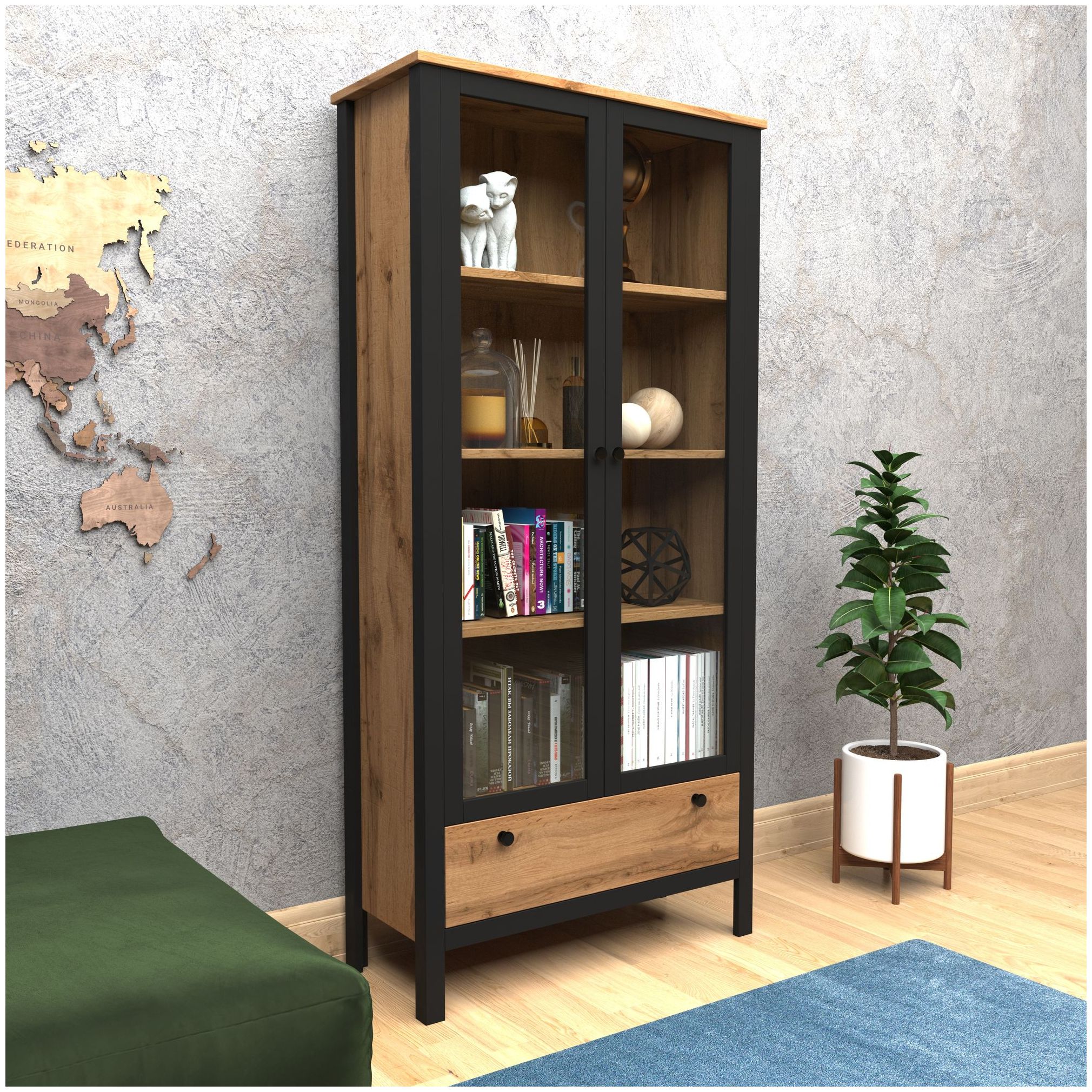 Картинка Лофт шкаф-витрина REG2W1S интернет-магазин мебели FreeTime