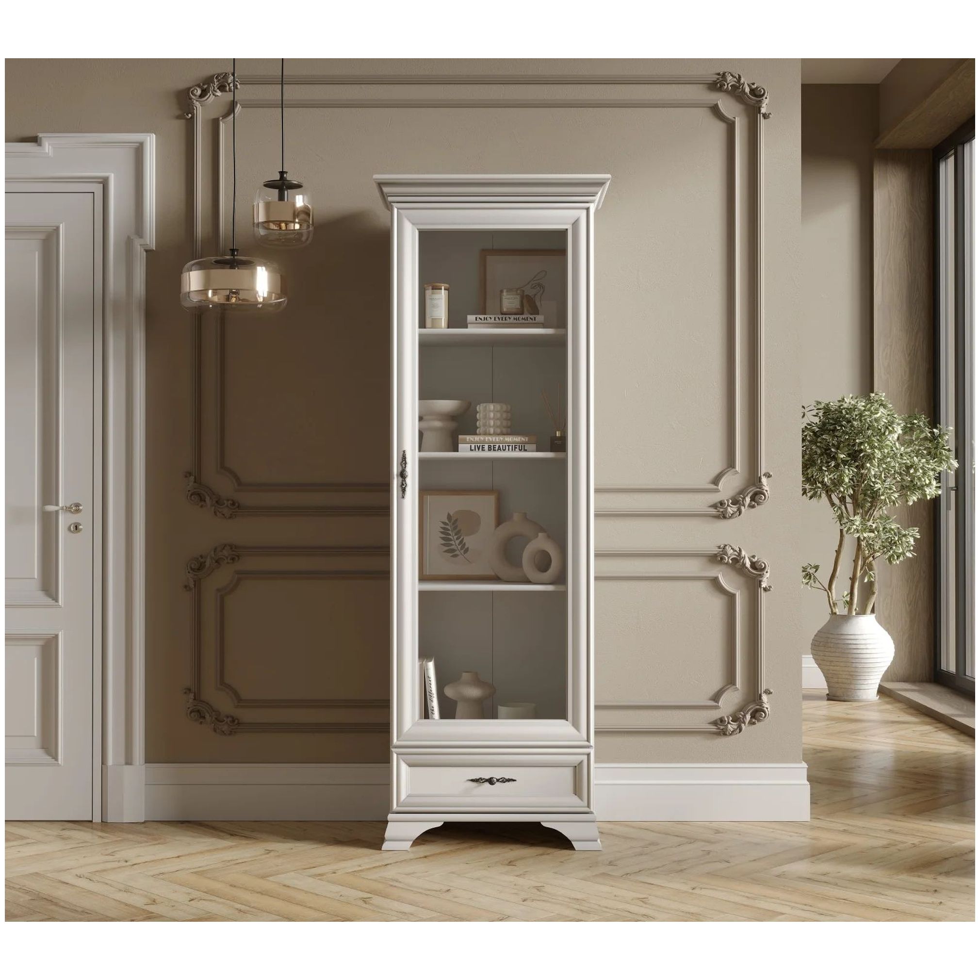 Картинка Кентаки шкаф-витриа REG1W1S (Белый) интернет-магазин мебели FreeTime