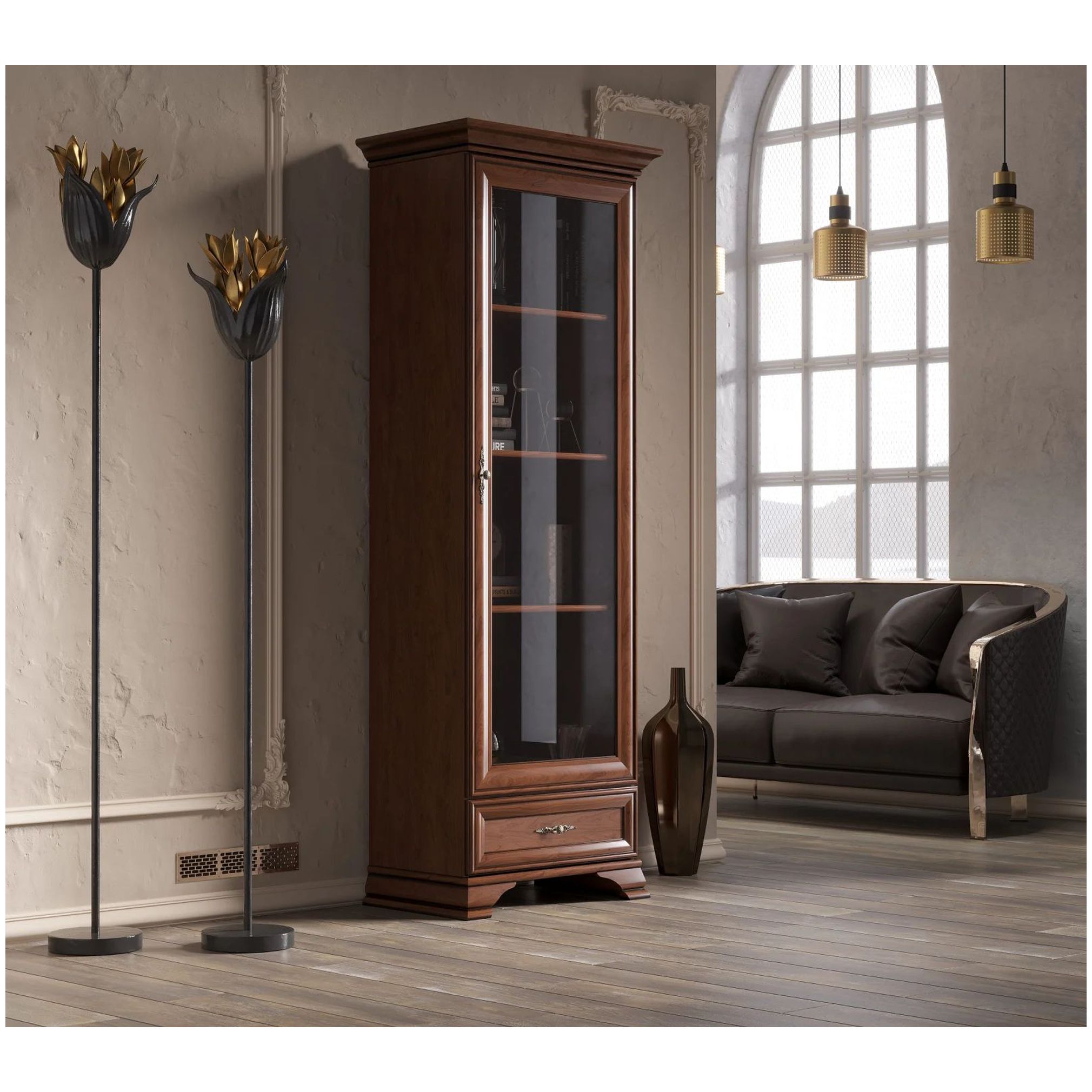 Картинка Кентаки шкаф-витрина REG1W1S (Каштан) интернет-магазин мебели FreeTime