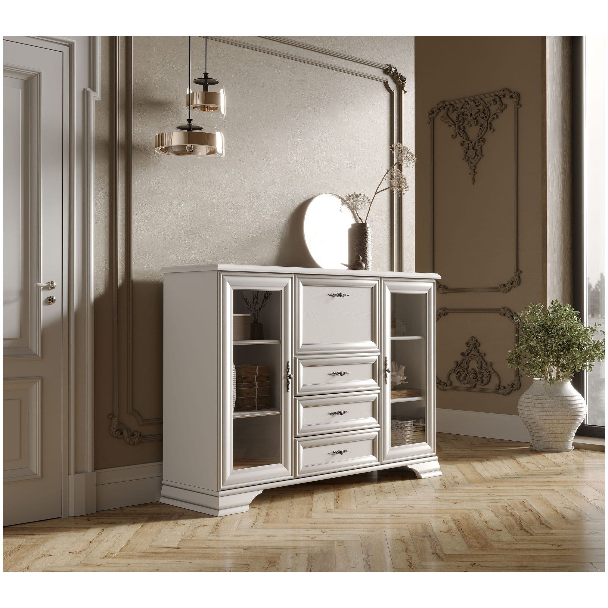 Картинка Кентаки тумба с витриной S320-KOM2W3S1B (Белый) интернет-магазин мебели FreeTime