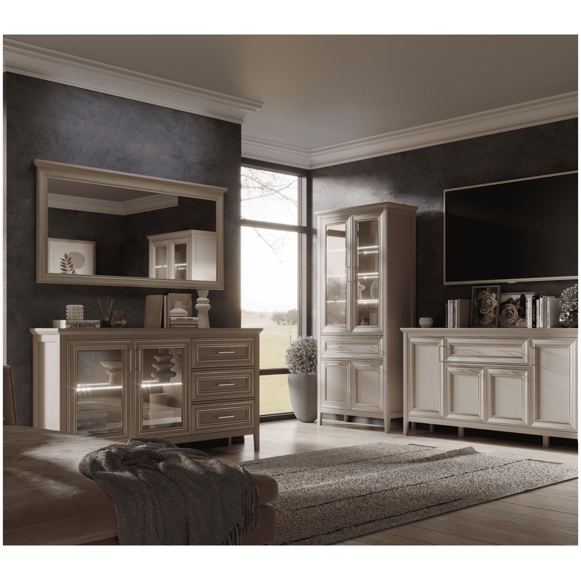 Картинка Классик тумба с витриной KOM2W3S с подсветкой интернет-магазин мебели FreeTime