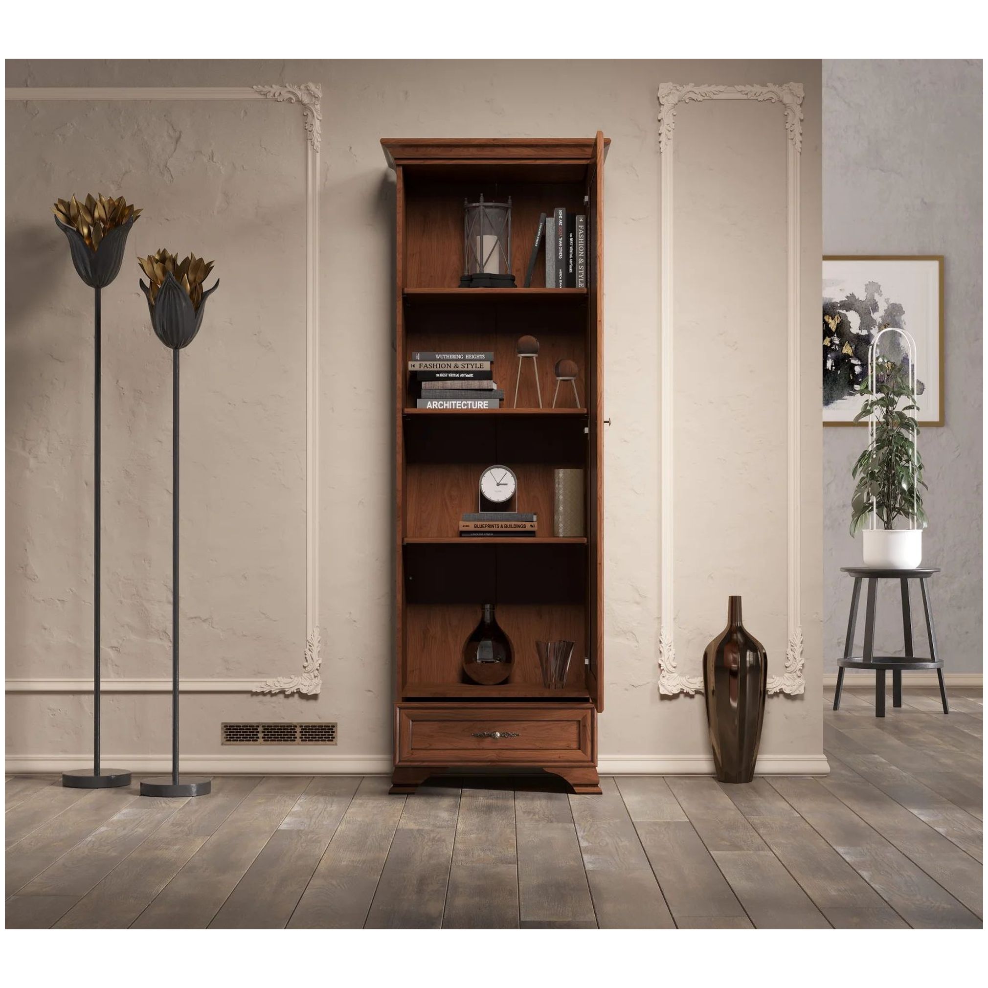 Картинка Кентаки шкаф-пенал REG1D1S (Каштан) интернет-магазин мебели FreeTime