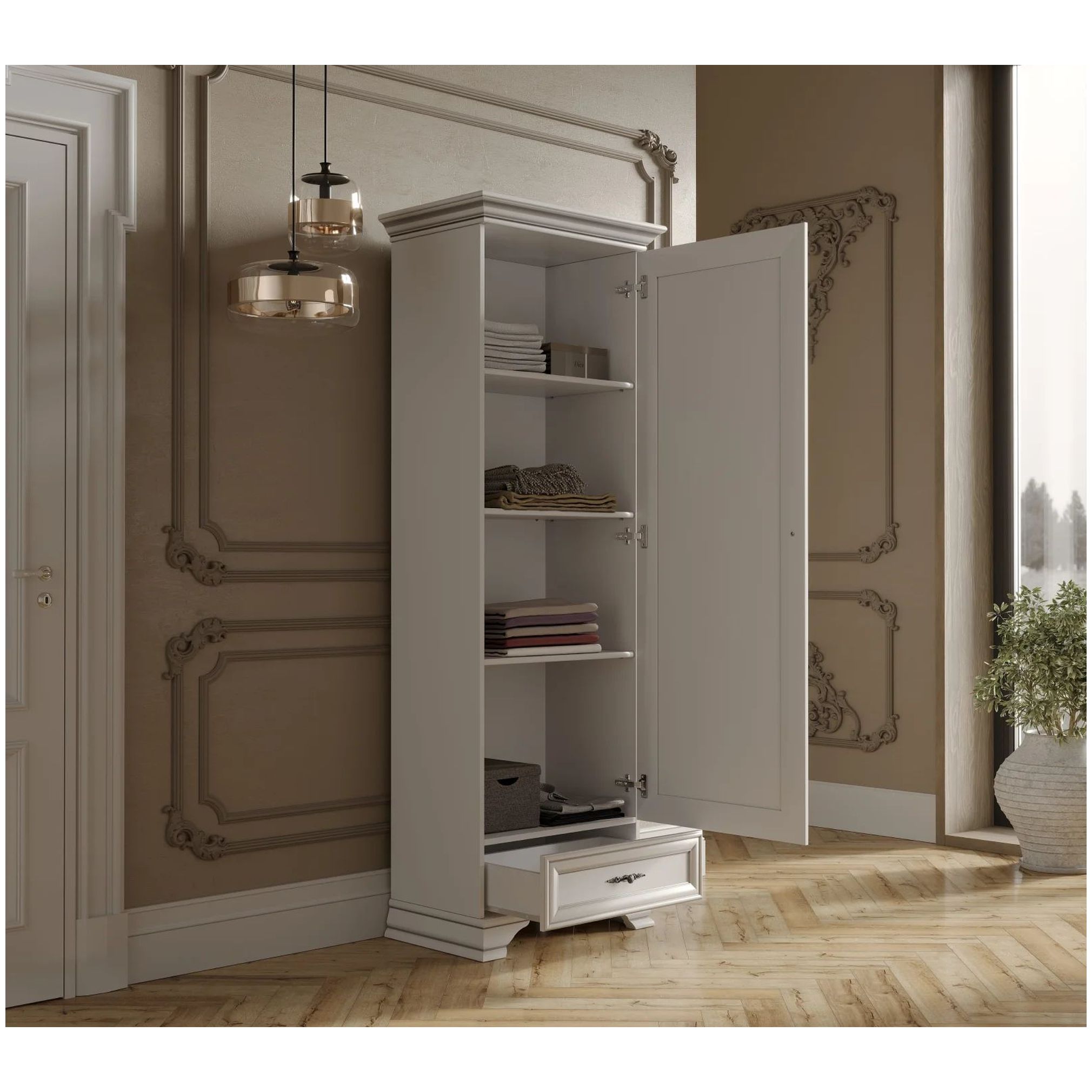 Картинка Кентаки шкаф-пенал REG1D1S (Белый) интернет-магазин мебели FreeTime