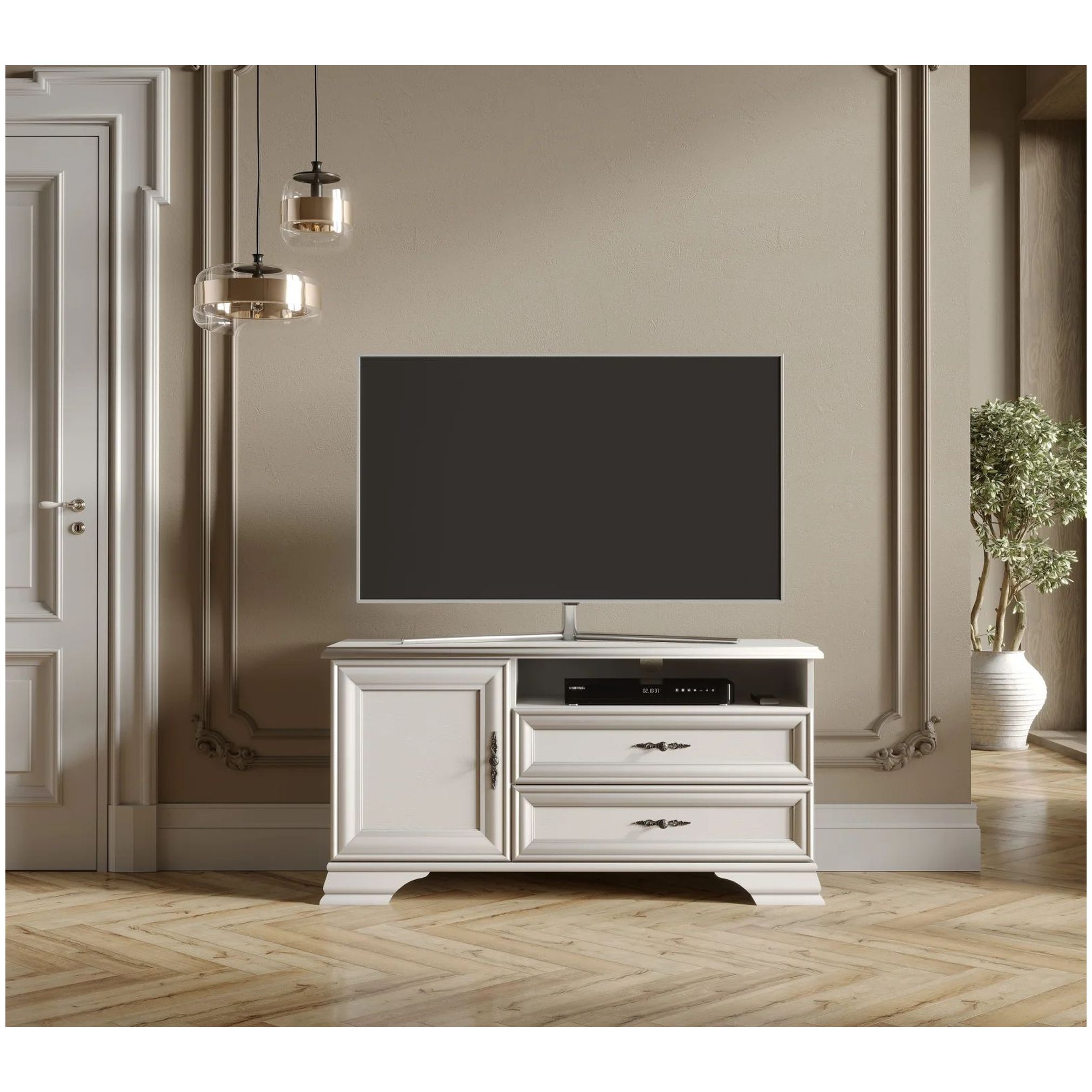 Картинка Кентаки ТВ тумба RTV1D2S (Белый) интернет-магазин мебели FreeTime