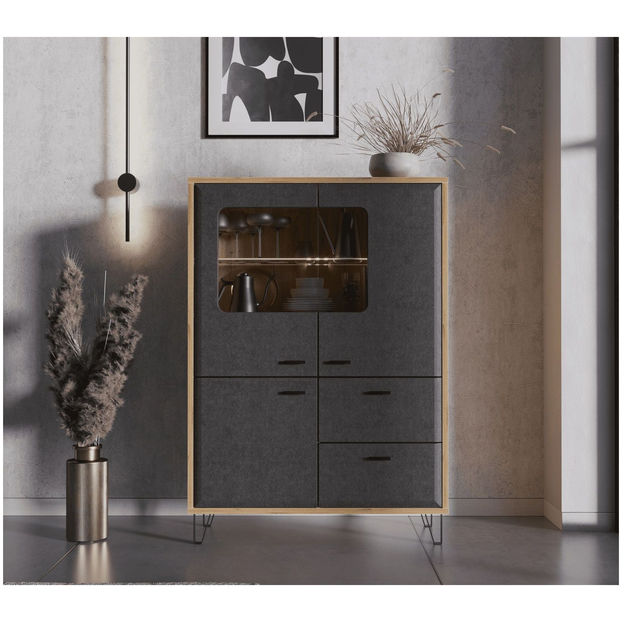 Картинка Грейс тумба с витриной KOM2W1D2S с подсветкой интернет-магазин мебели FreeTime