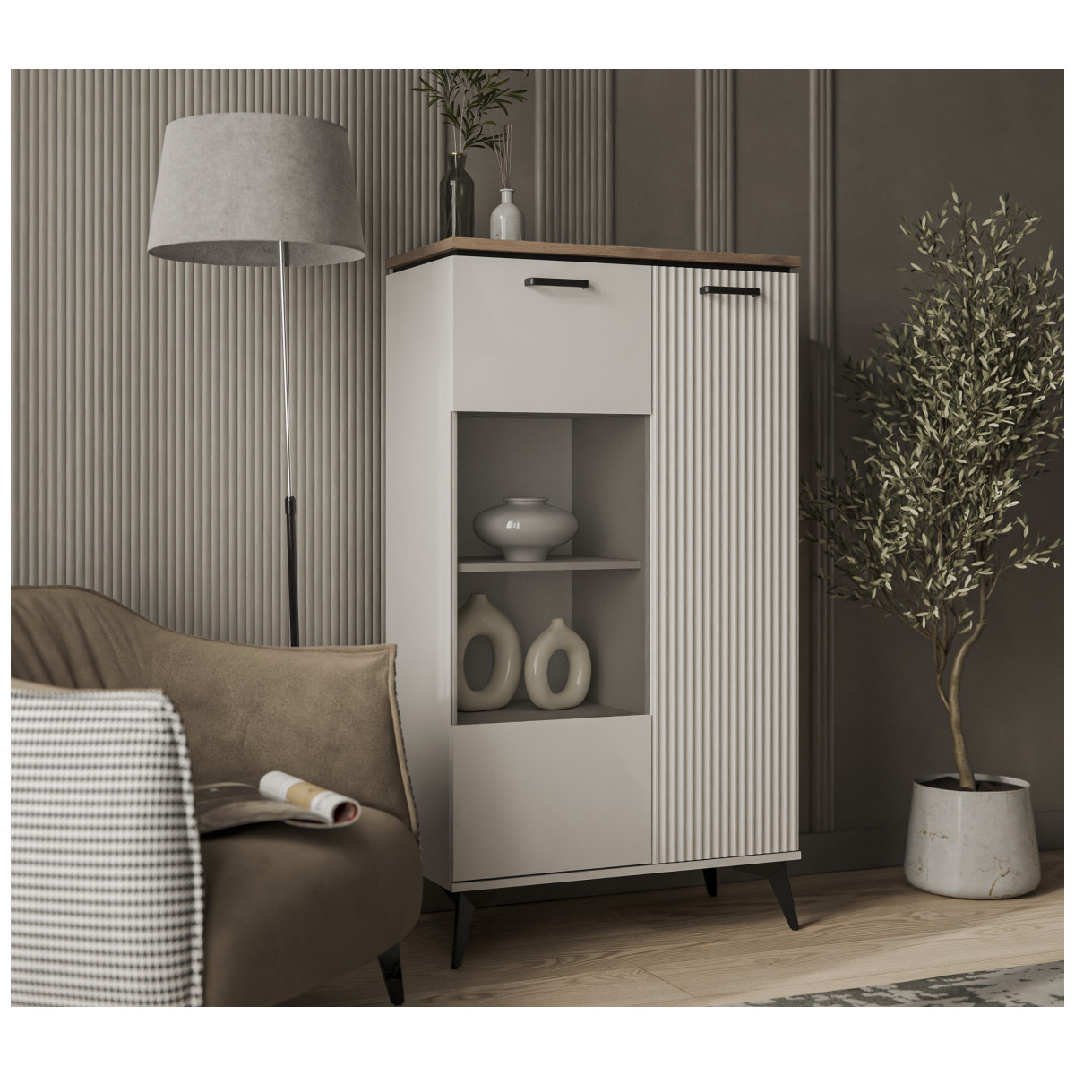 Картинка Винати Шкаф с витриной 1V1D P интернет-магазин мебели FreeTime