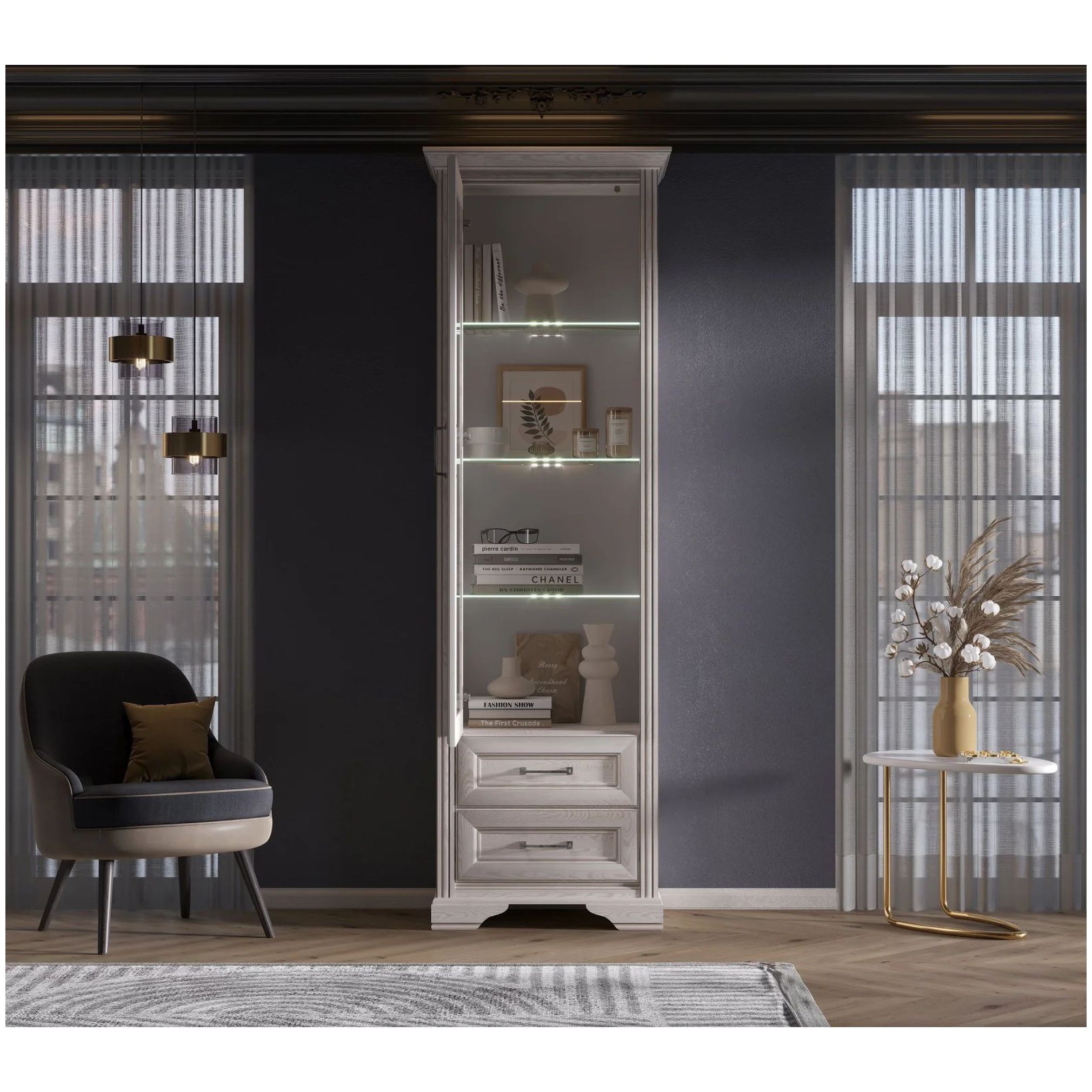 Картинка Стилиус шкаф-витрина REG1W2S с подсветкой интернет-магазин мебели FreeTime