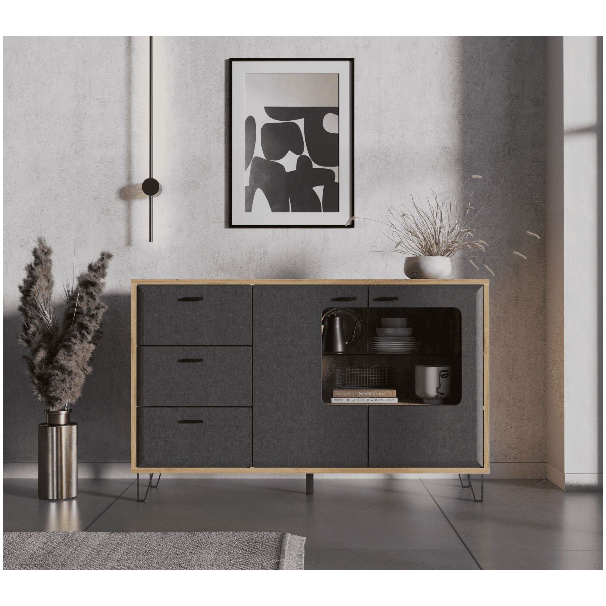 Картинка Грейс тумба с витриной KOM2W3S с подсветкой интернет-магазин мебели FreeTime