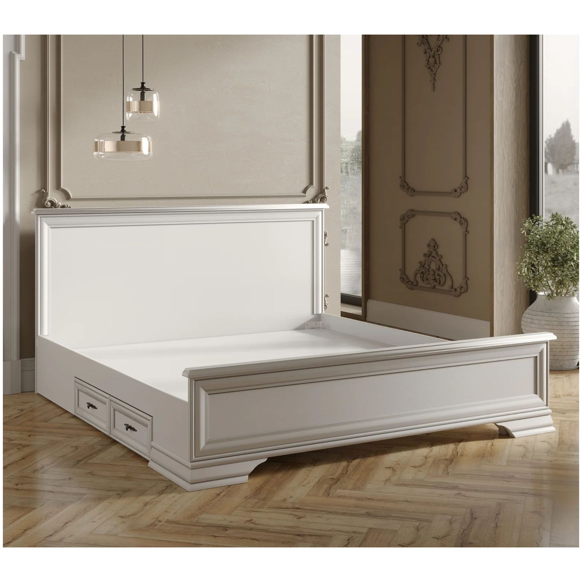 Картинка Кентаки кровать S320-LOZ180x200 + выкатные ящики (Белый) интернет-магазин мебели FreeTime