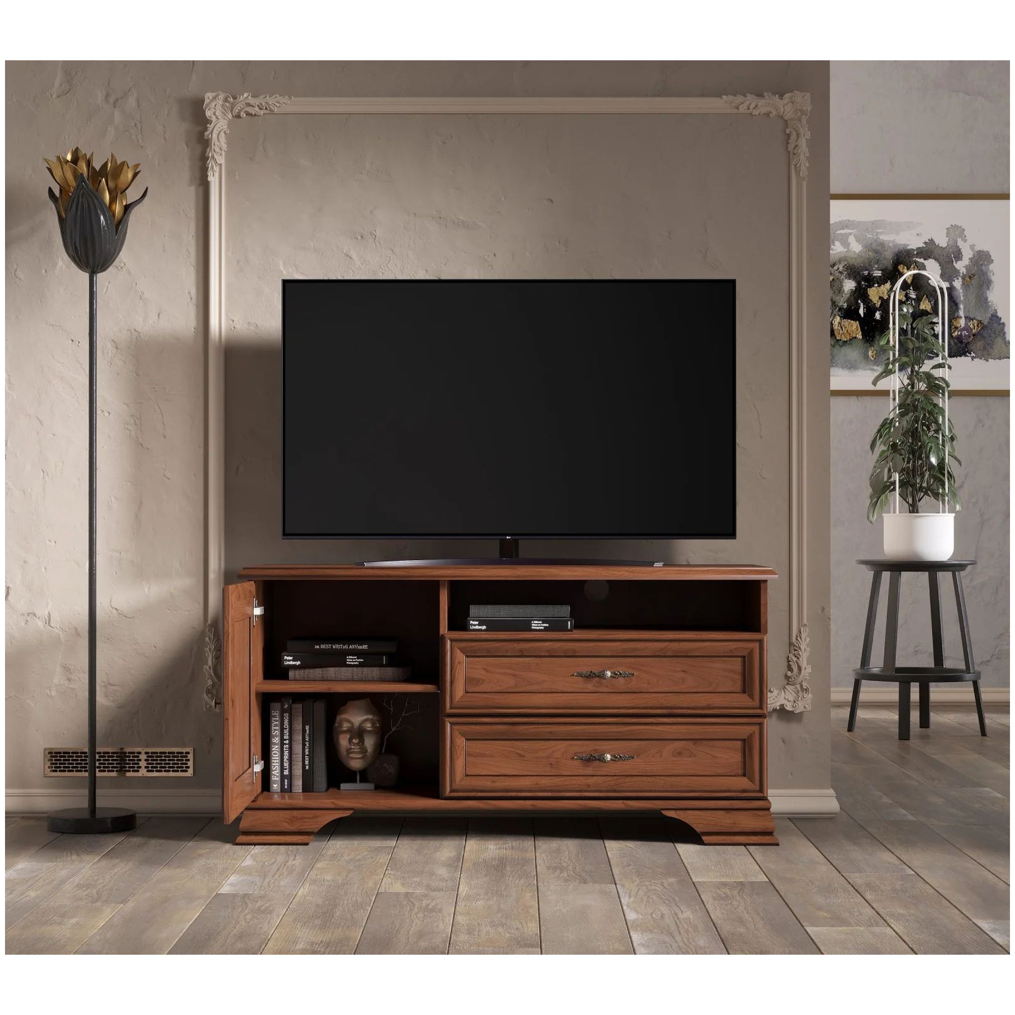 Картинка Кентаки ТВ тумба RTV1D2S (Каштан) интернет-магазин мебели FreeTime