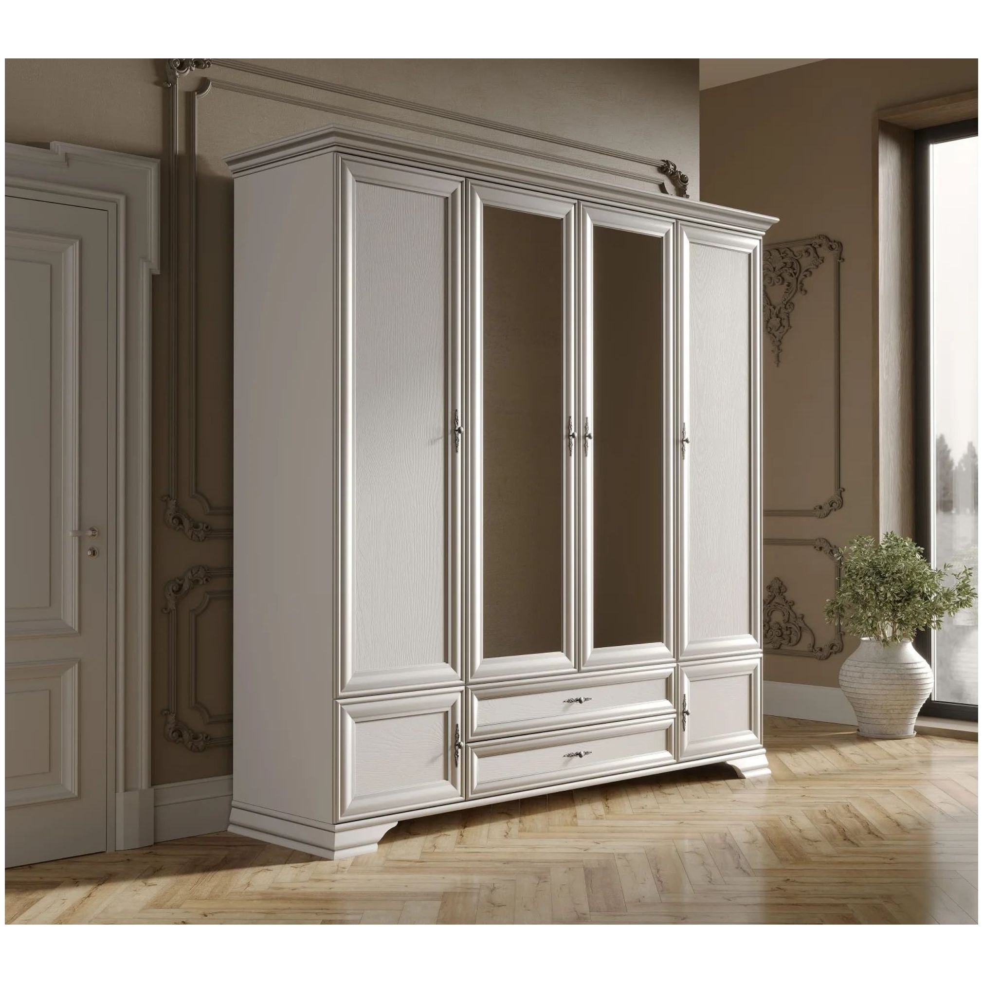 Картинка Кентаки шкаф с зеркалом SZF6D2S (Белый) интернет-магазин мебели FreeTime