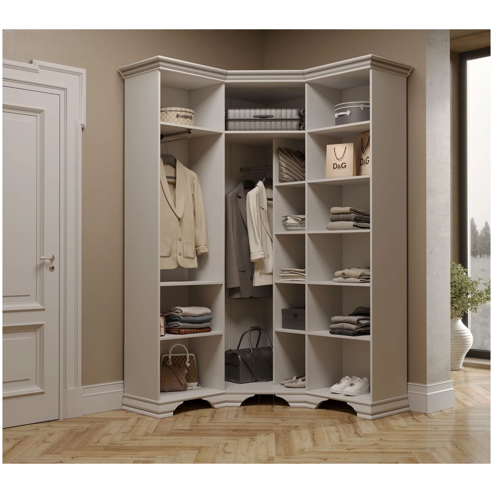 Картинка Кентаки шкаф угловой с зеркалом SZFN5D (Белый) интернет-магазин мебели FreeTime