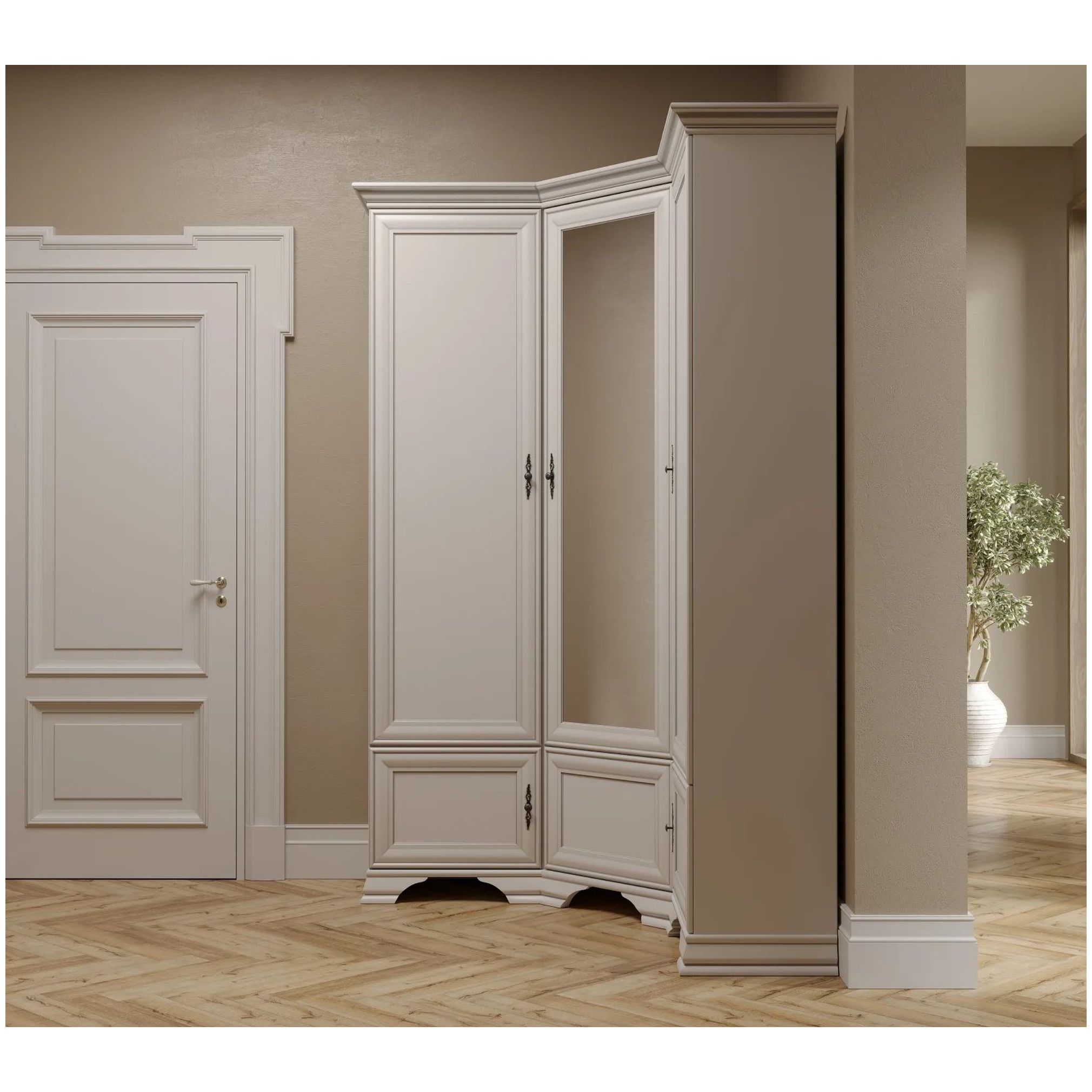 Картинка Кентаки шкаф угловой с зеркалом SZFN5D (Белый) интернет-магазин мебели FreeTime