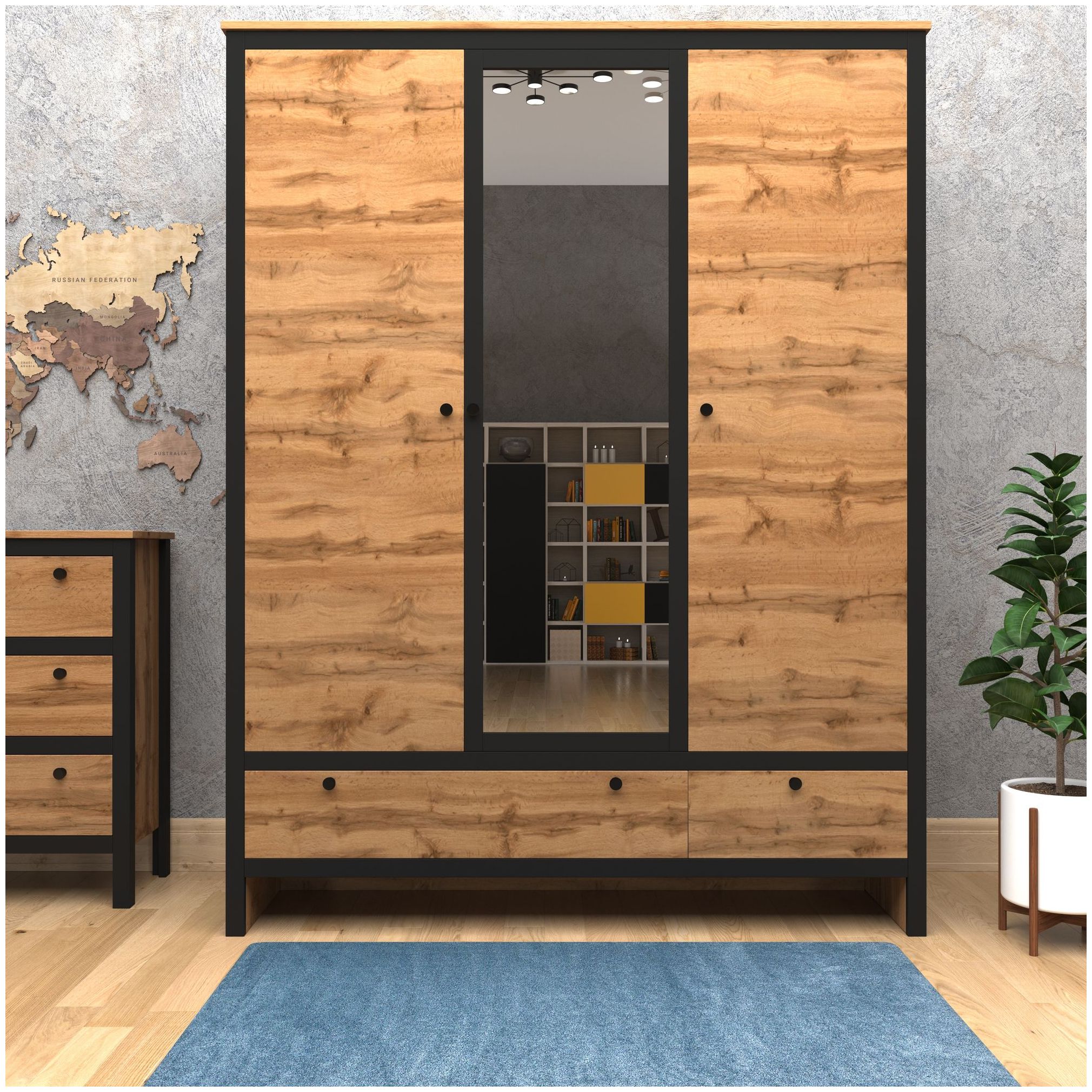 Картинка Лофт шкаф с зеркаломSZF3D2S интернет-магазин мебели FreeTime