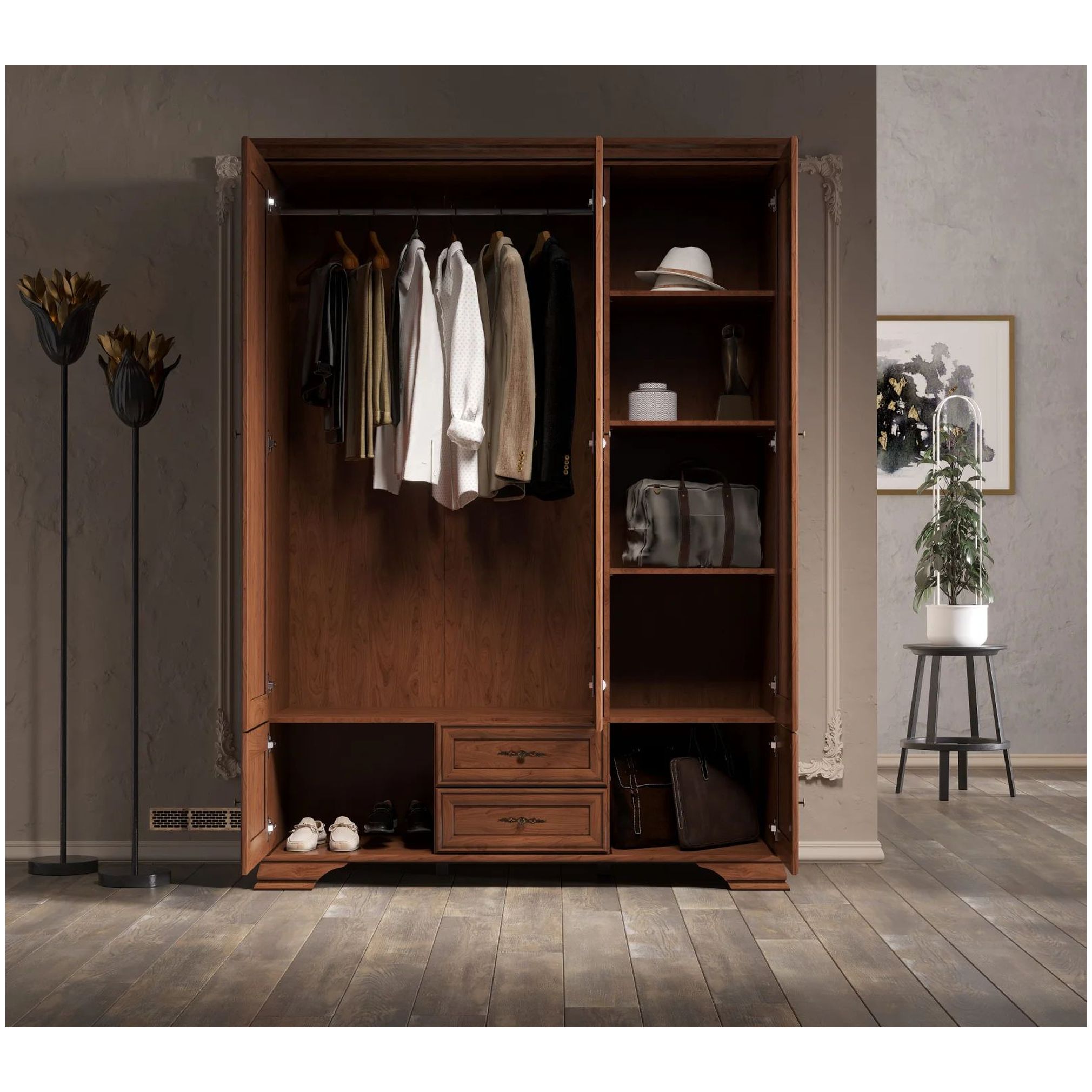 Картинка Кентаки шкаф с зеркалом SZF5D2S (Каштан) интернет-магазин мебели FreeTime