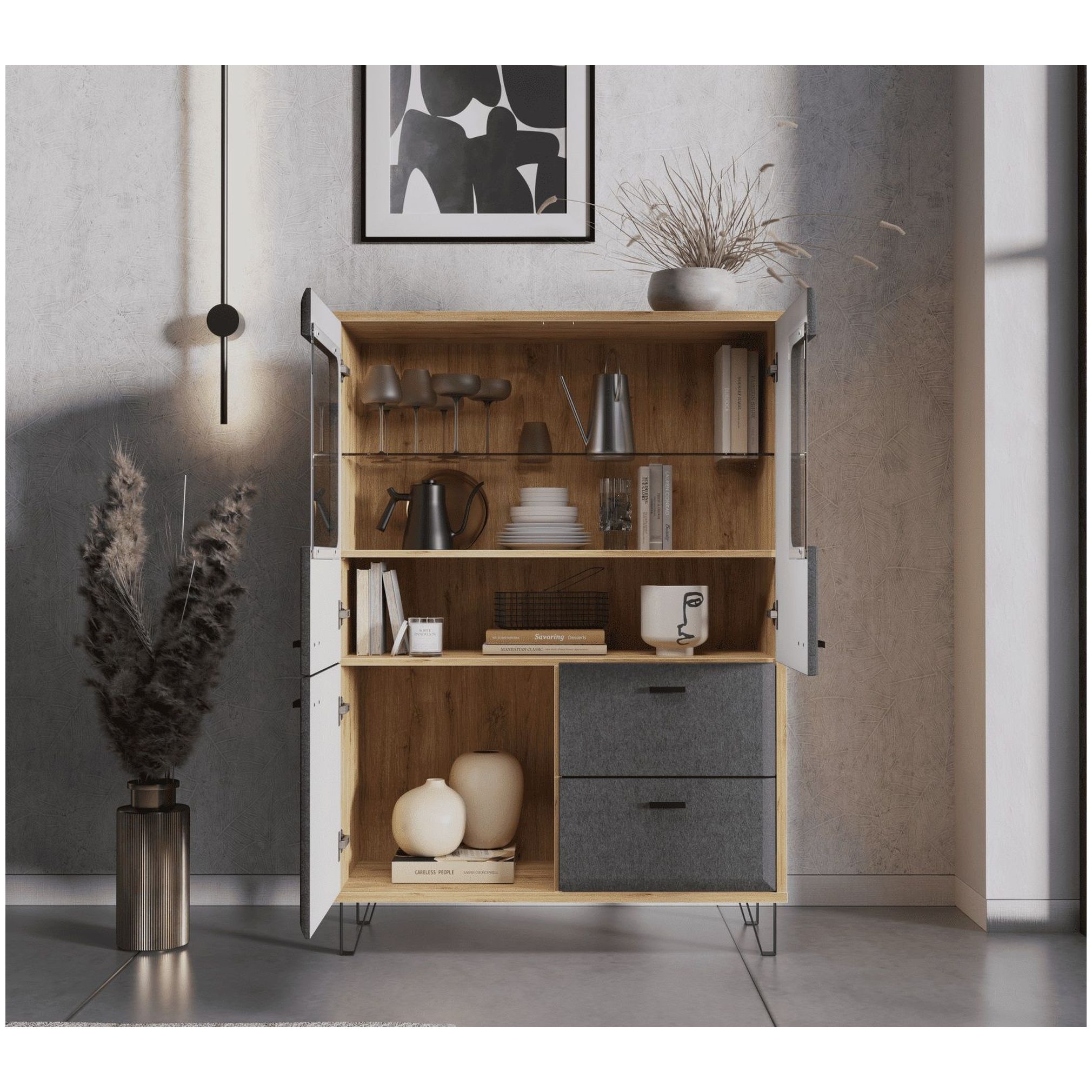 Картинка Грейс тумба с витриной KOM2W1D2S интернет-магазин мебели FreeTime