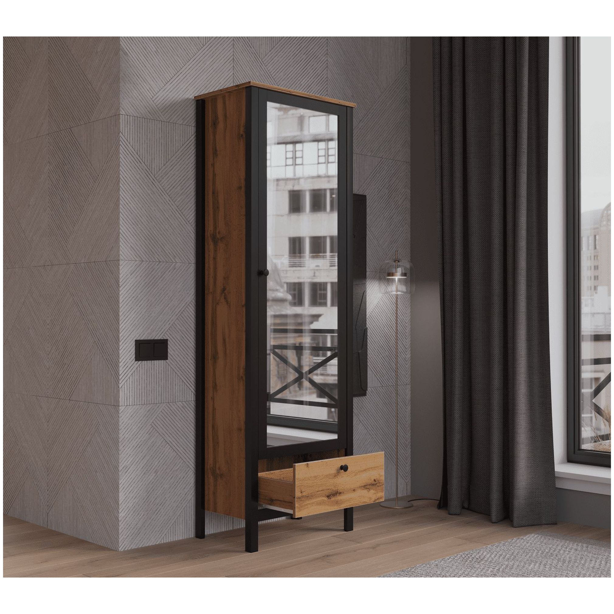 Картинка Лофт шкаф с зеркалом SZF1W1S/60 интернет-магазин мебели FreeTime