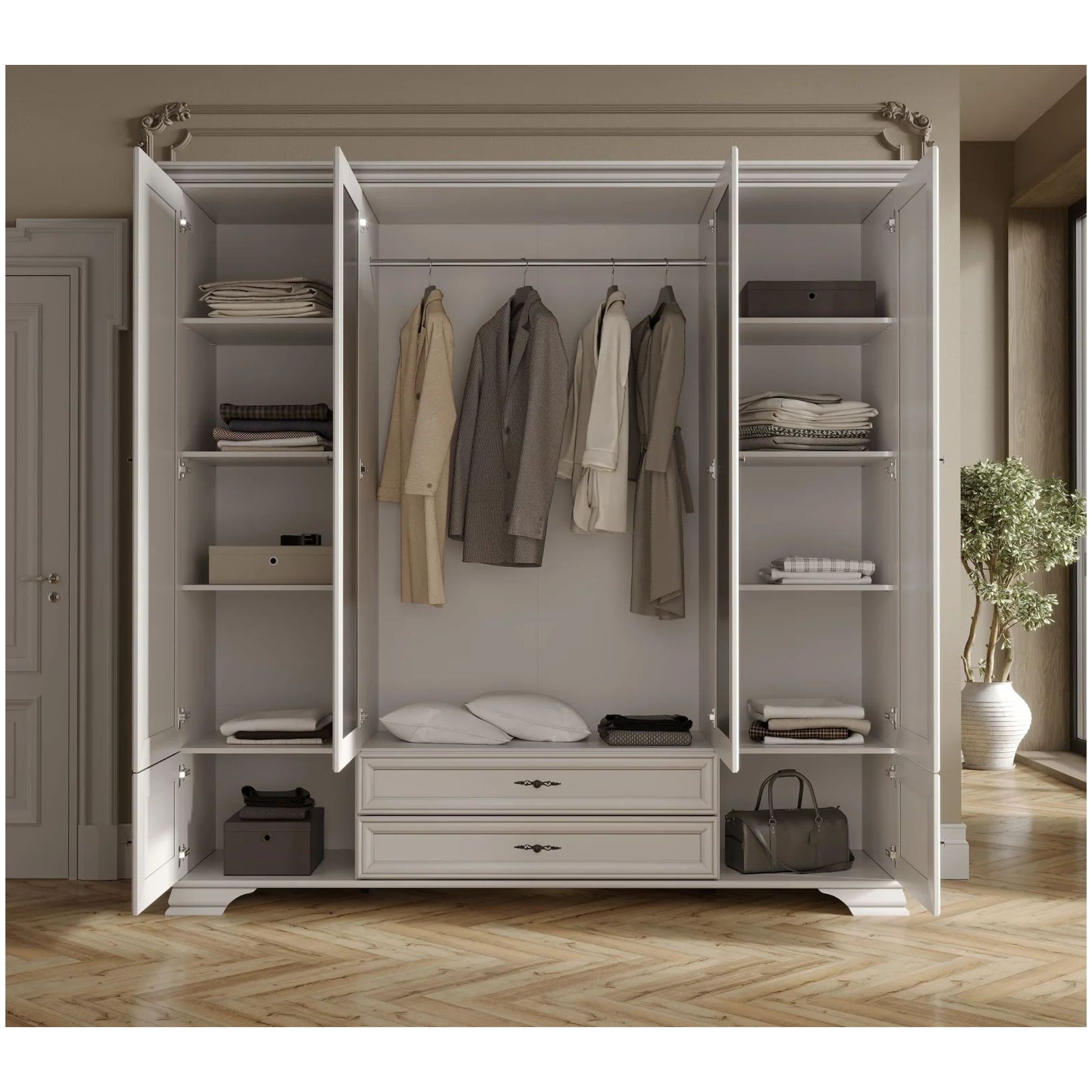 Картинка Кентаки шкаф с зеркалом SZF6D2S (Белый) интернет-магазин мебели FreeTime