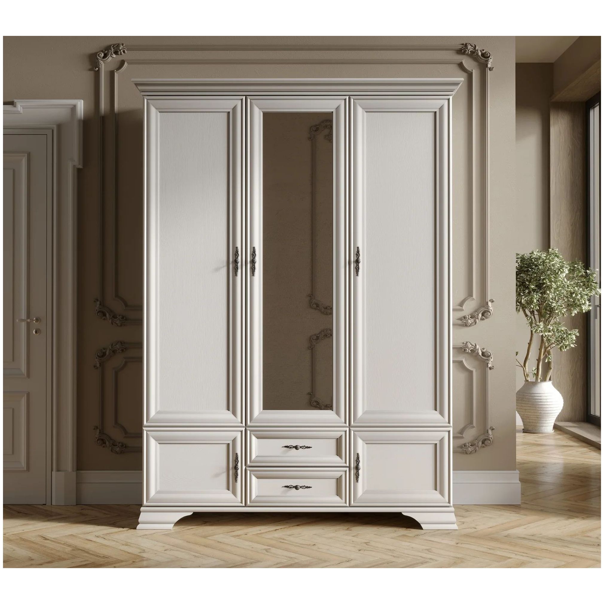 Картинка Кентаки шкаф с зеркалом SZF5D2S (Белый) интернет-магазин мебели FreeTime