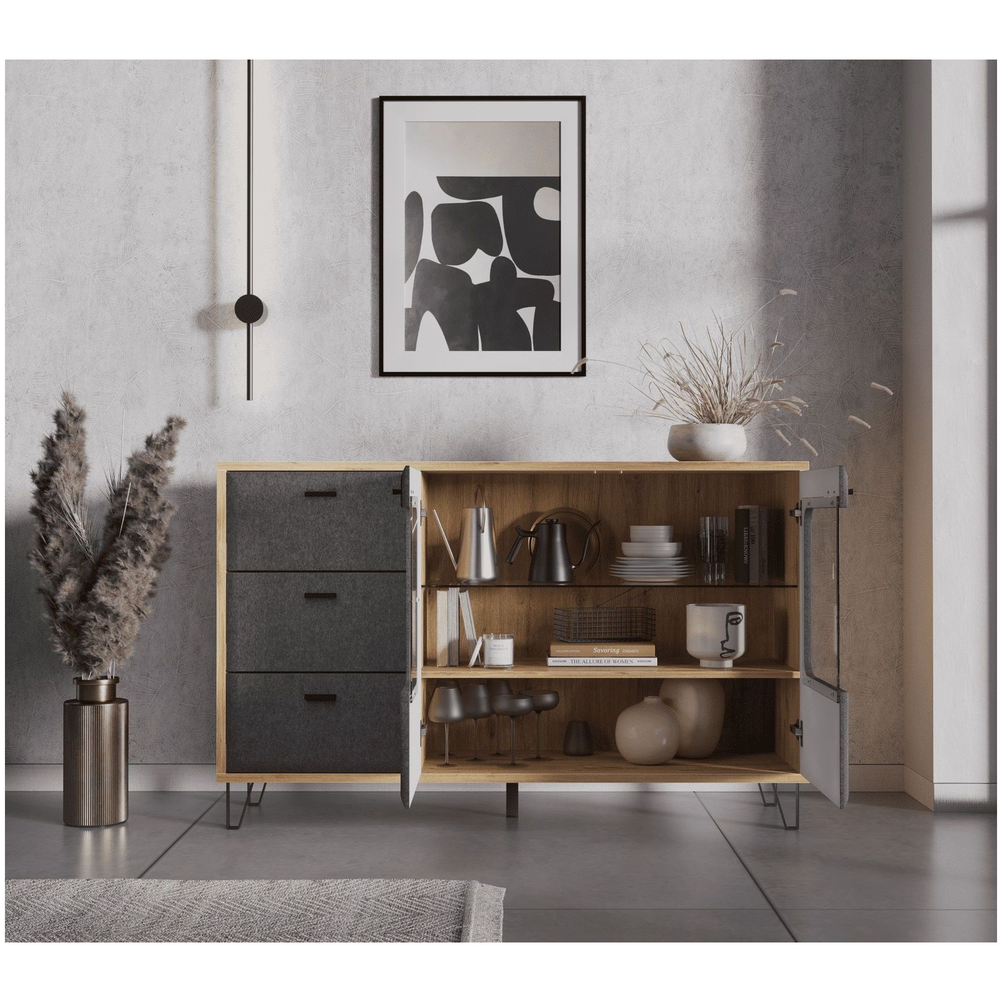 Картинка Грейс тумба с витриной KOM2W3S интернет-магазин мебели FreeTime