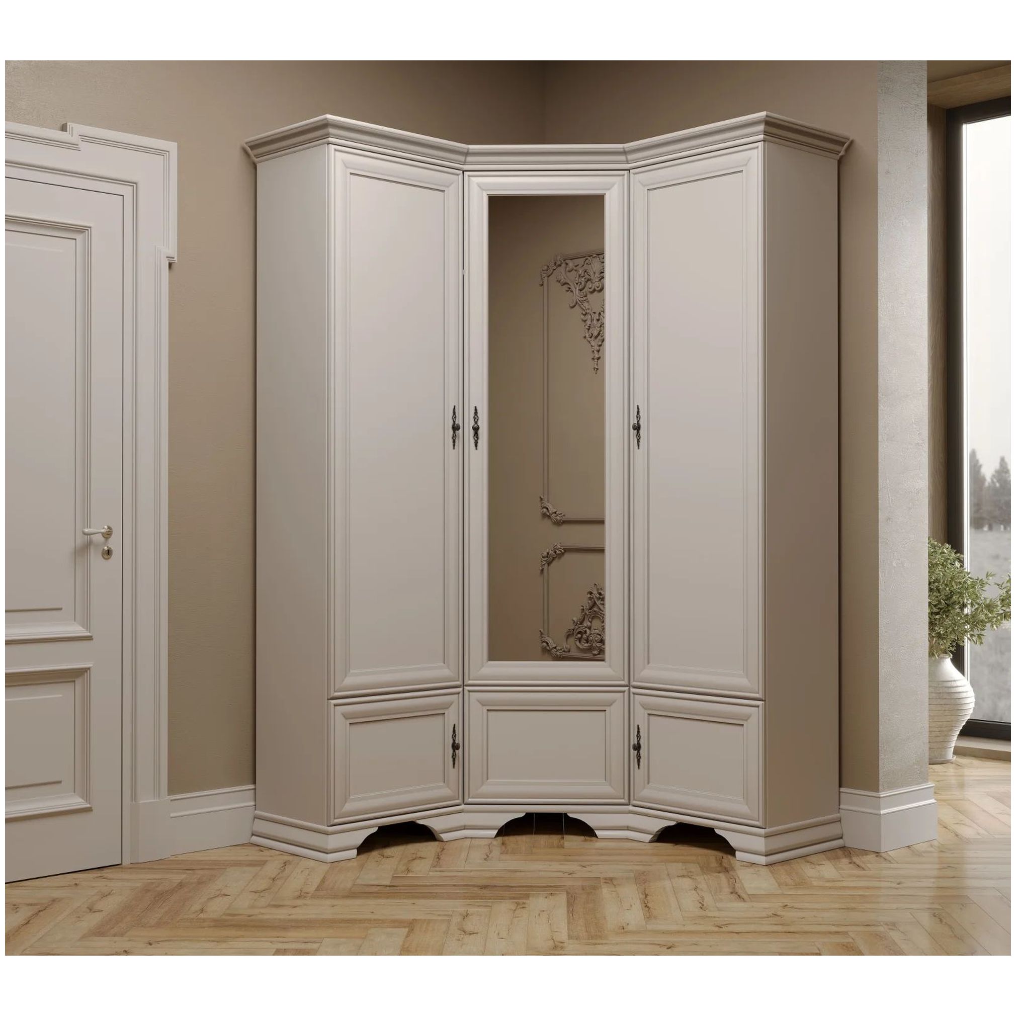 Картинка Кентаки шкаф угловой с зеркалом SZFN5D (Белый) интернет-магазин мебели FreeTime