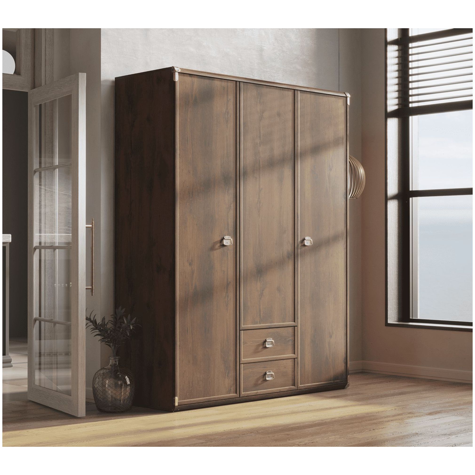 Картинка Индиана шкаф с зеркалом JSZF 3d2s (Дуб саттер) интернет-магазин мебели FreeTime