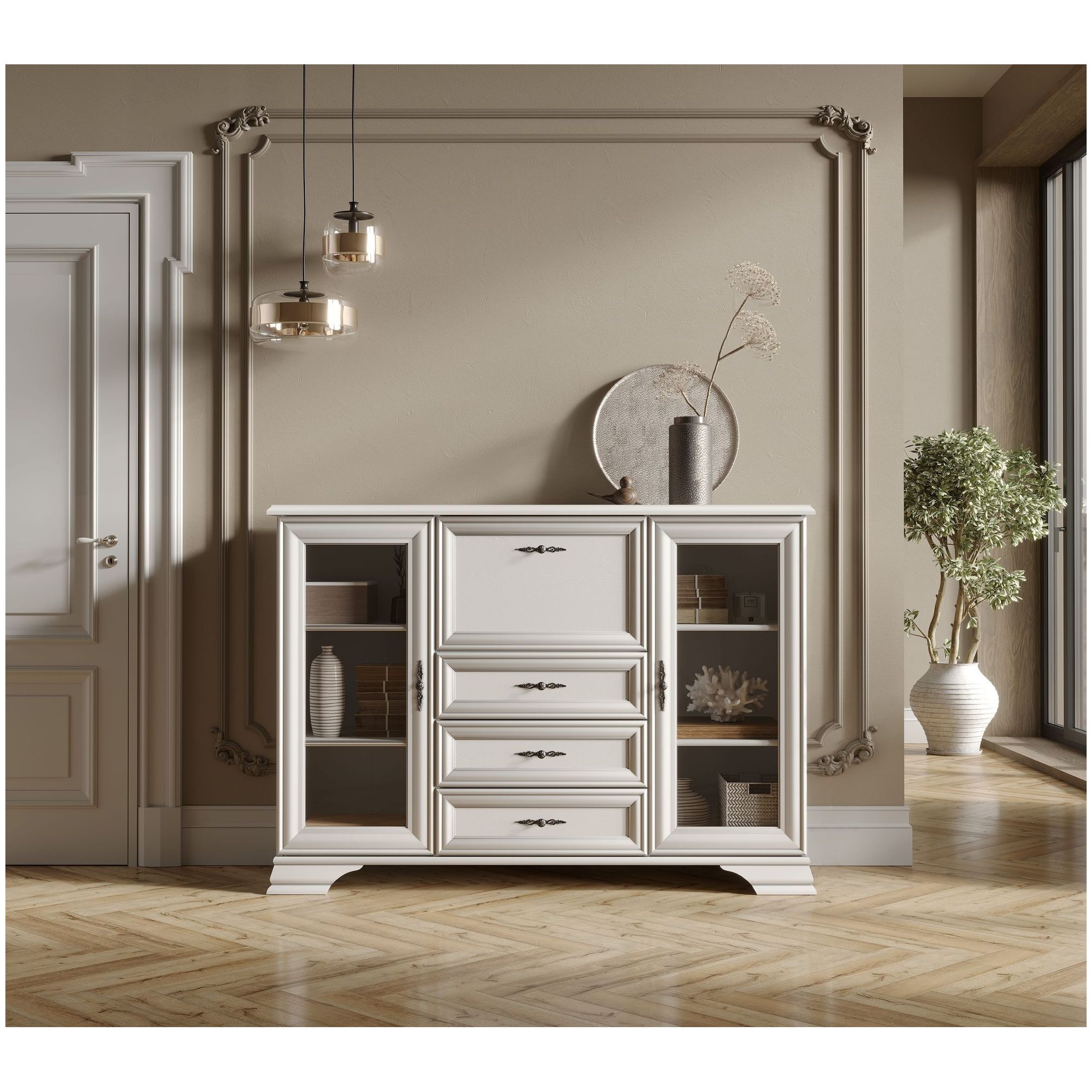 Картинка Кентаки тумба с витриной S320-KOM2W3S1B (Белый) интернет-магазин мебели FreeTime