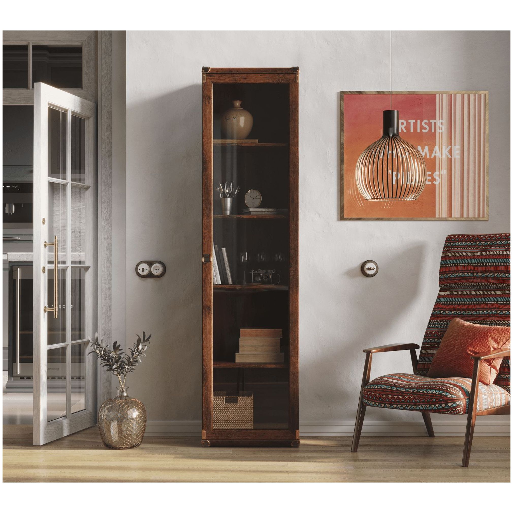 Картинка Индиана шкаф-витрина JWIT 1d (Дуб саттер) интернет-магазин мебели FreeTime