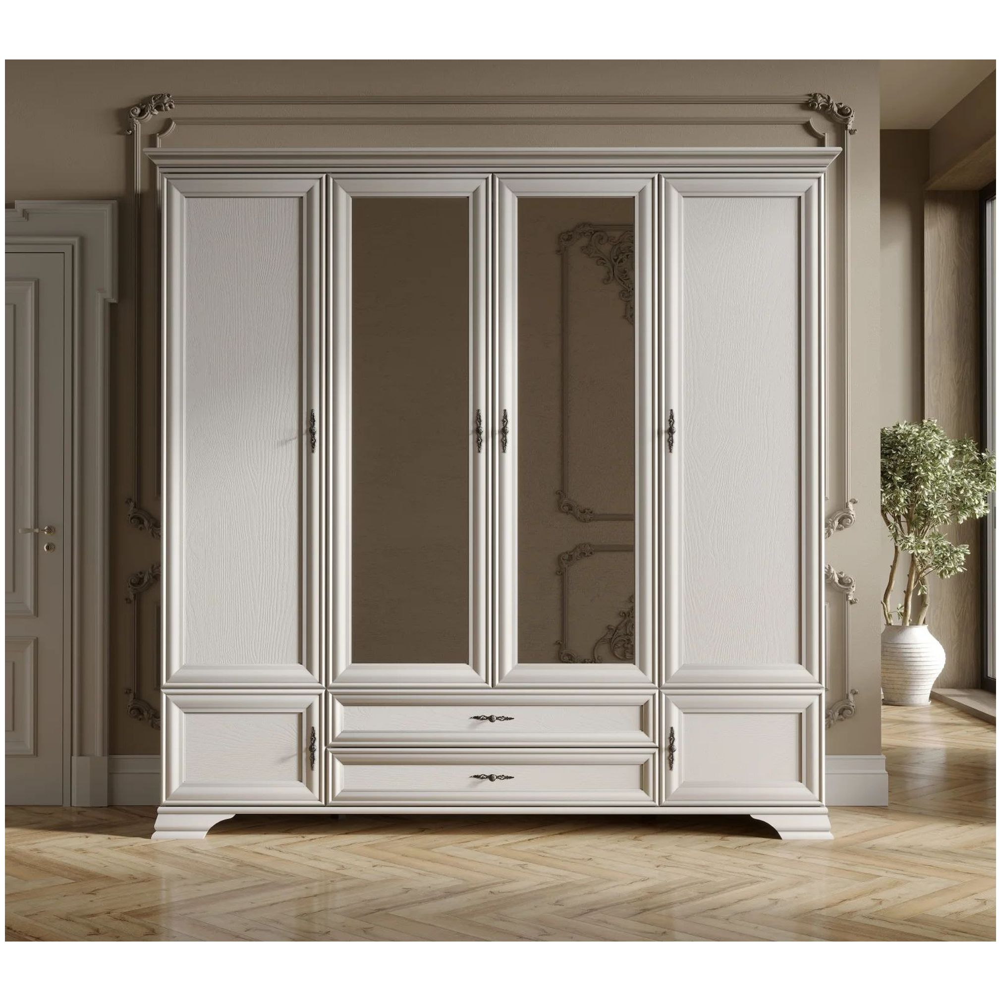 Картинка Кентаки шкаф с зеркалом SZF6D2S (Белый) интернет-магазин мебели FreeTime