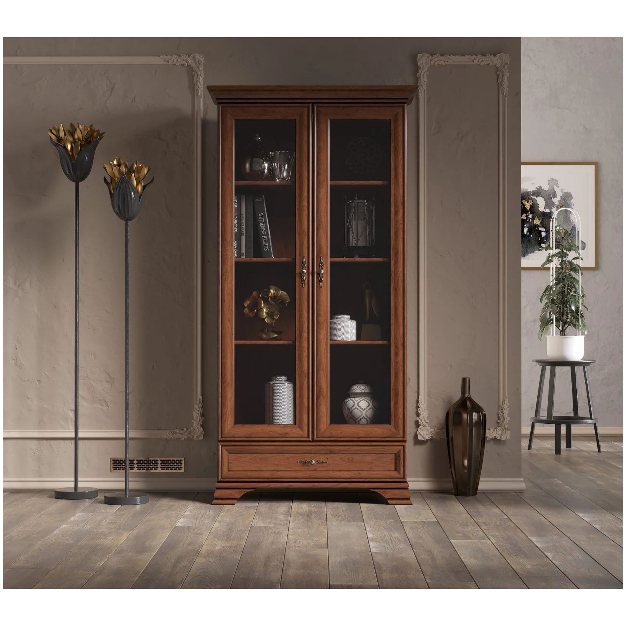 Картинка Кентаки шкаф-витрина REG2W1S (Каштан) интернет-магазин мебели FreeTime