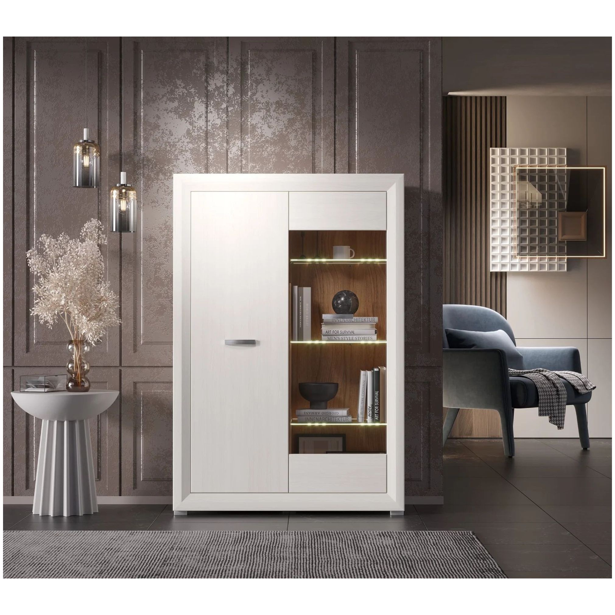 Картинка Мальта шкаф-витрина REG1W1D с подсветкой интернет-магазин мебели FreeTime