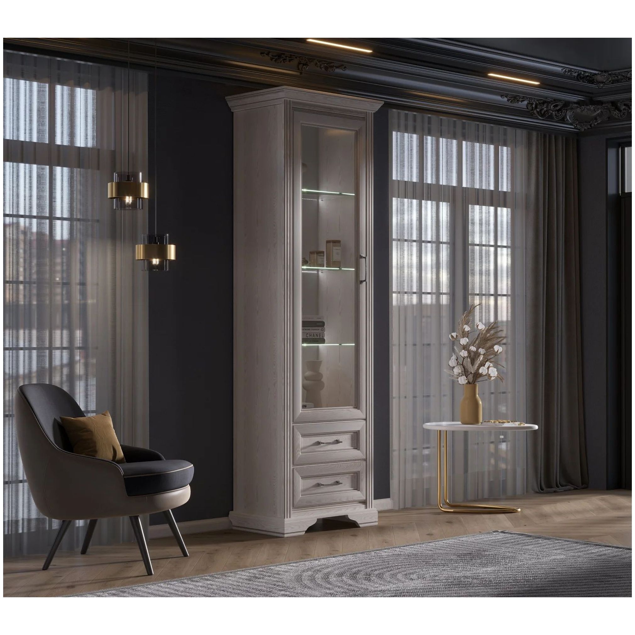 Картинка Стилиус шкаф-витрина REG1W2S с подсветкой интернет-магазин мебели FreeTime