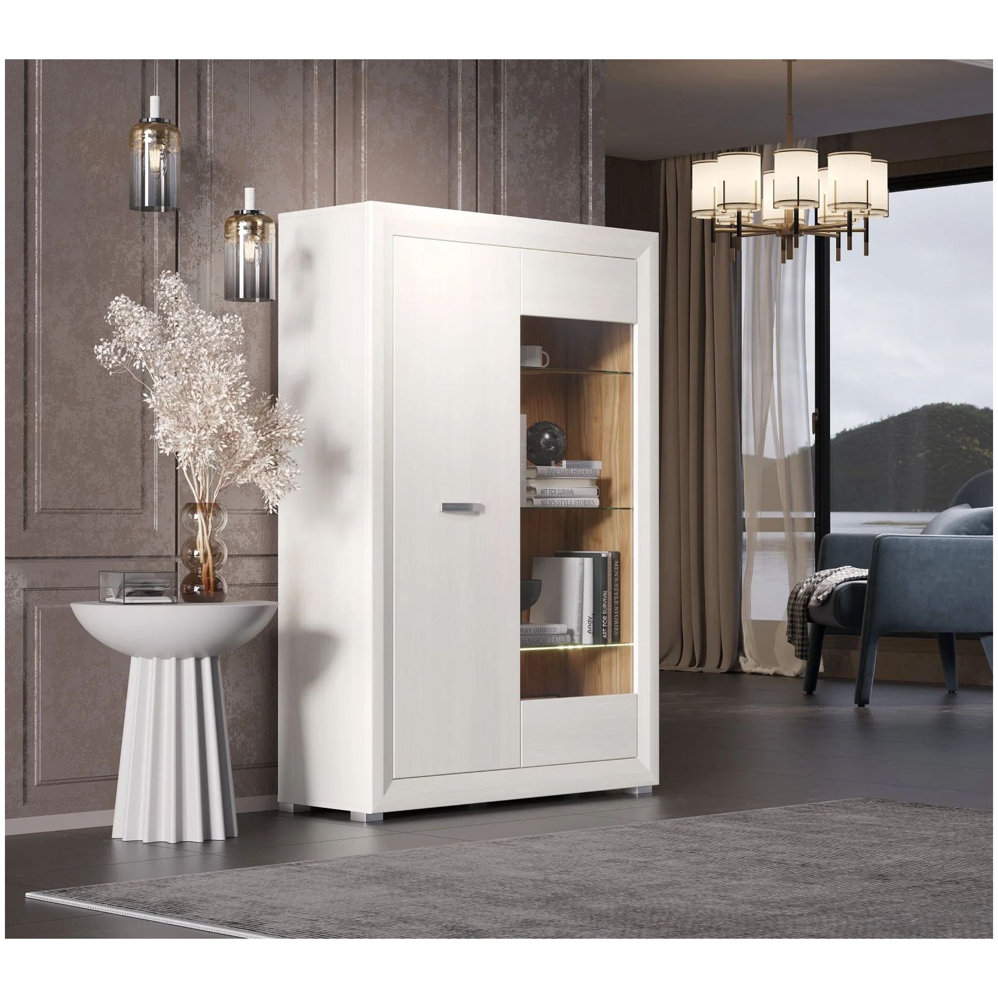 Картинка Мальта шкаф-витрина REG1W1D интернет-магазин мебели FreeTime