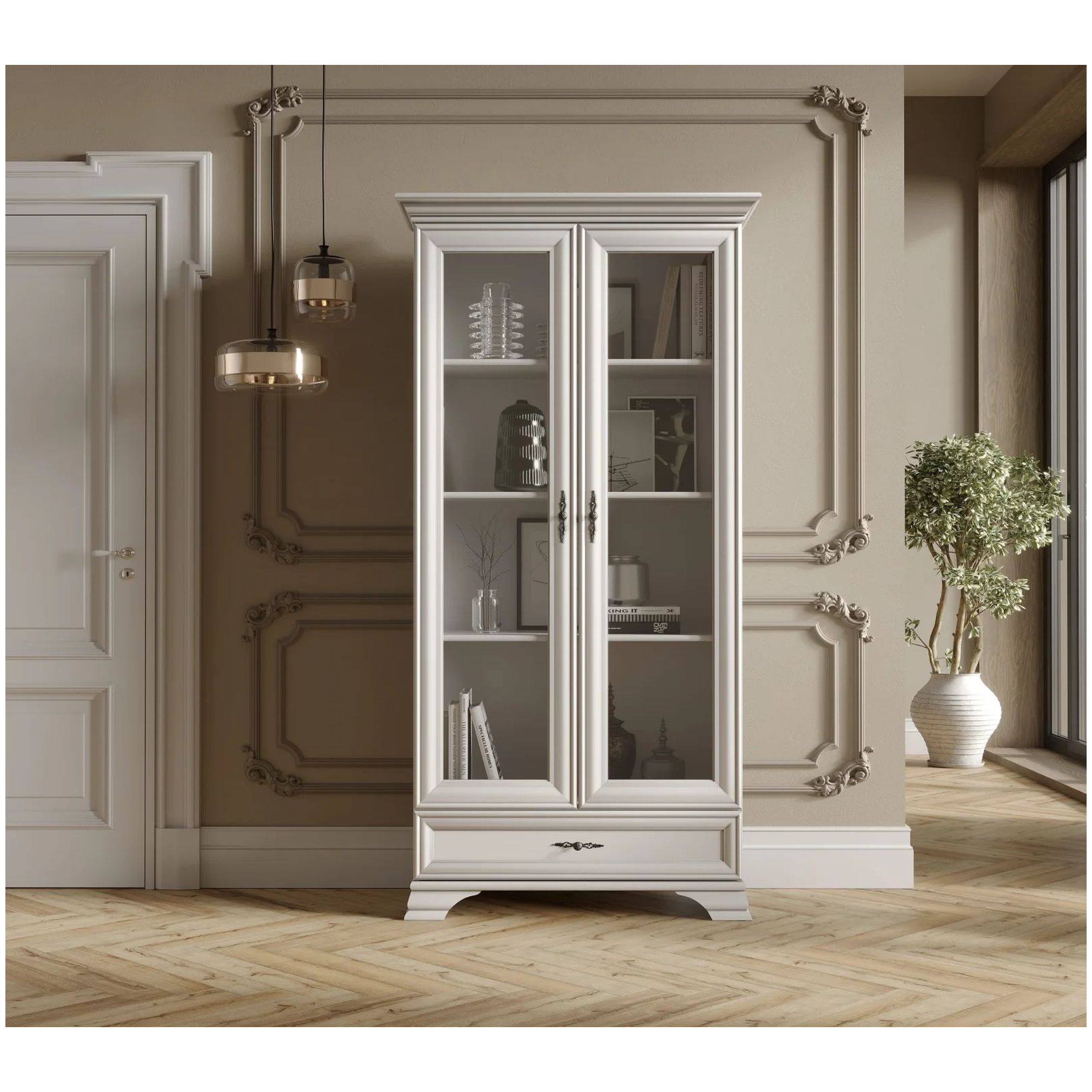 Картинка Кентаки шкаф-витрина REG2W1S (Белый) интернет-магазин мебели FreeTime