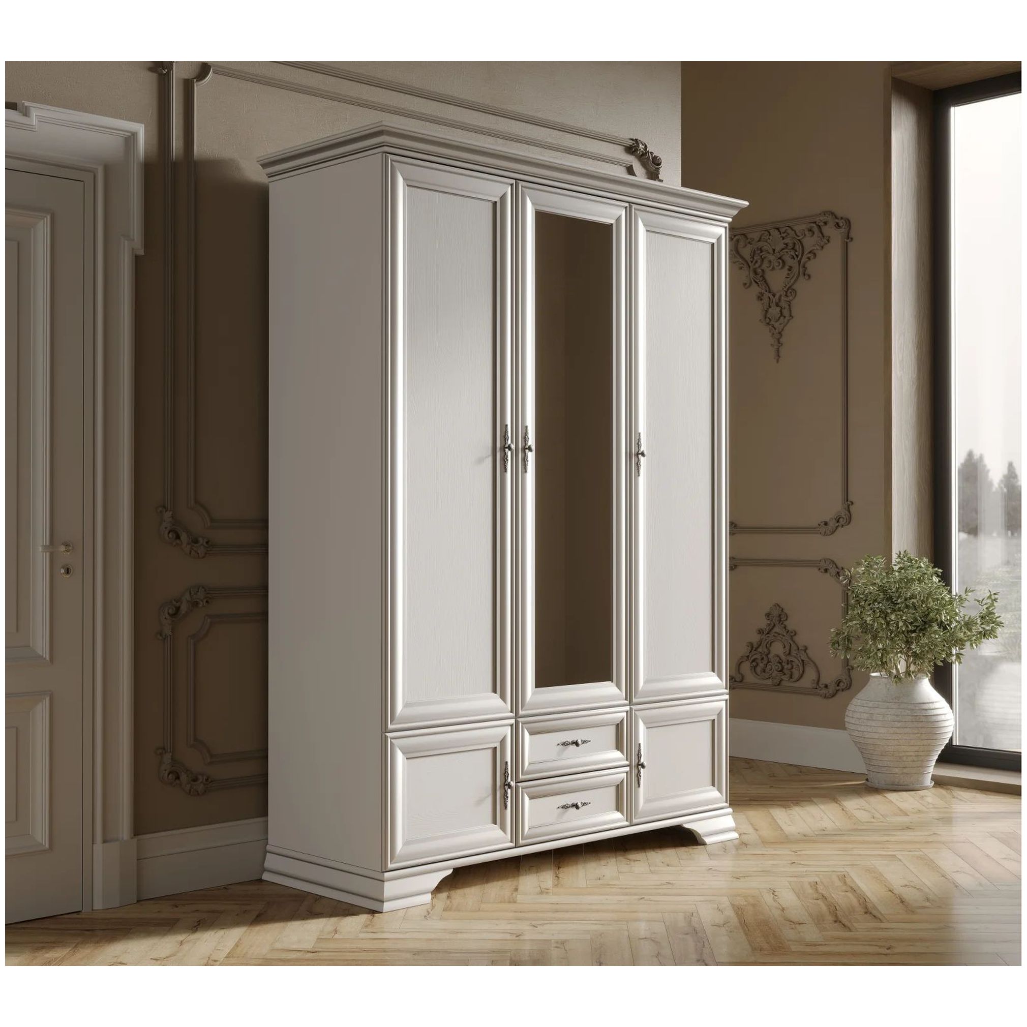 Картинка Кентаки шкаф с зеркалом SZF5D2S (Белый) интернет-магазин мебели FreeTime