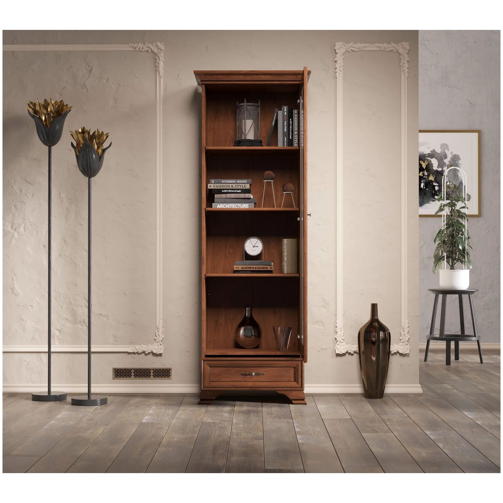 Картинка Кентаки шкаф-витрина REG1W1S (Каштан) интернет-магазин мебели FreeTime