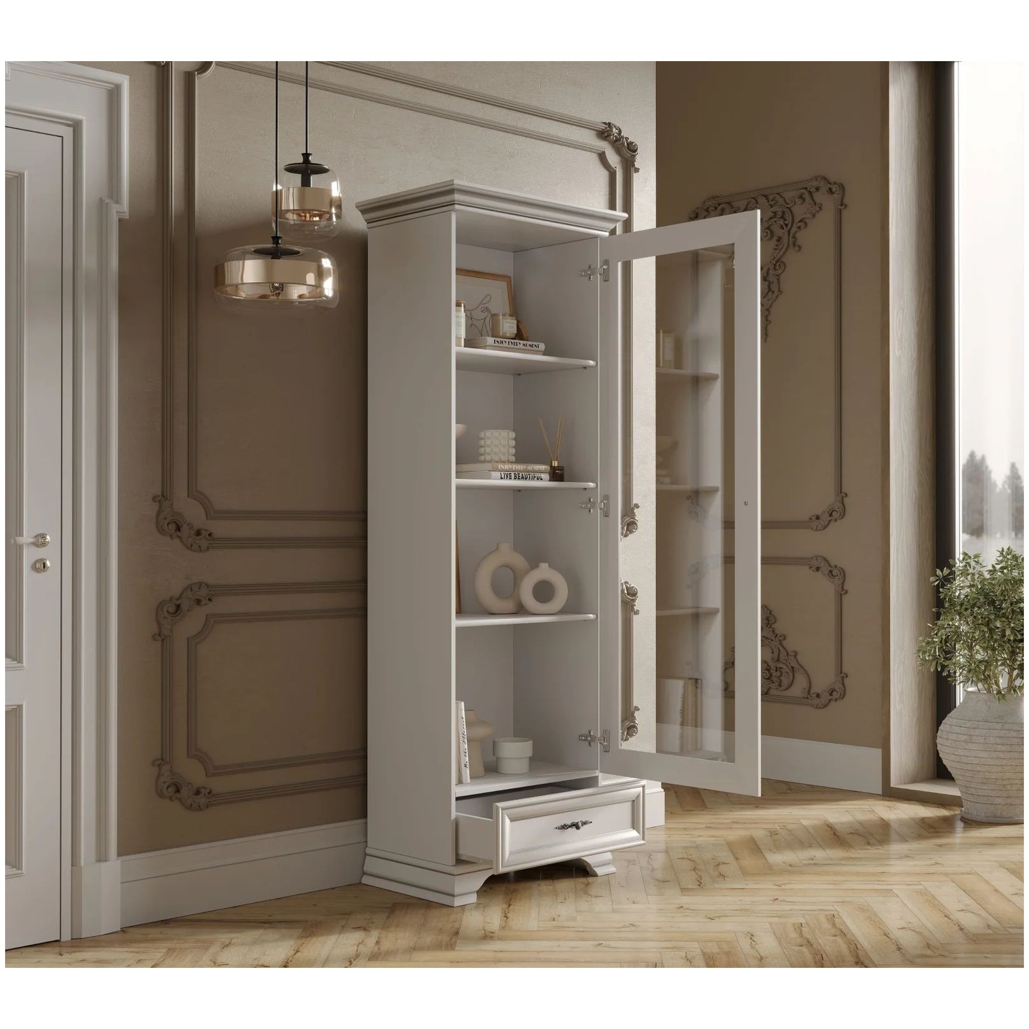 Картинка Кентаки шкаф-витриа REG1W1S (Белый) интернет-магазин мебели FreeTime