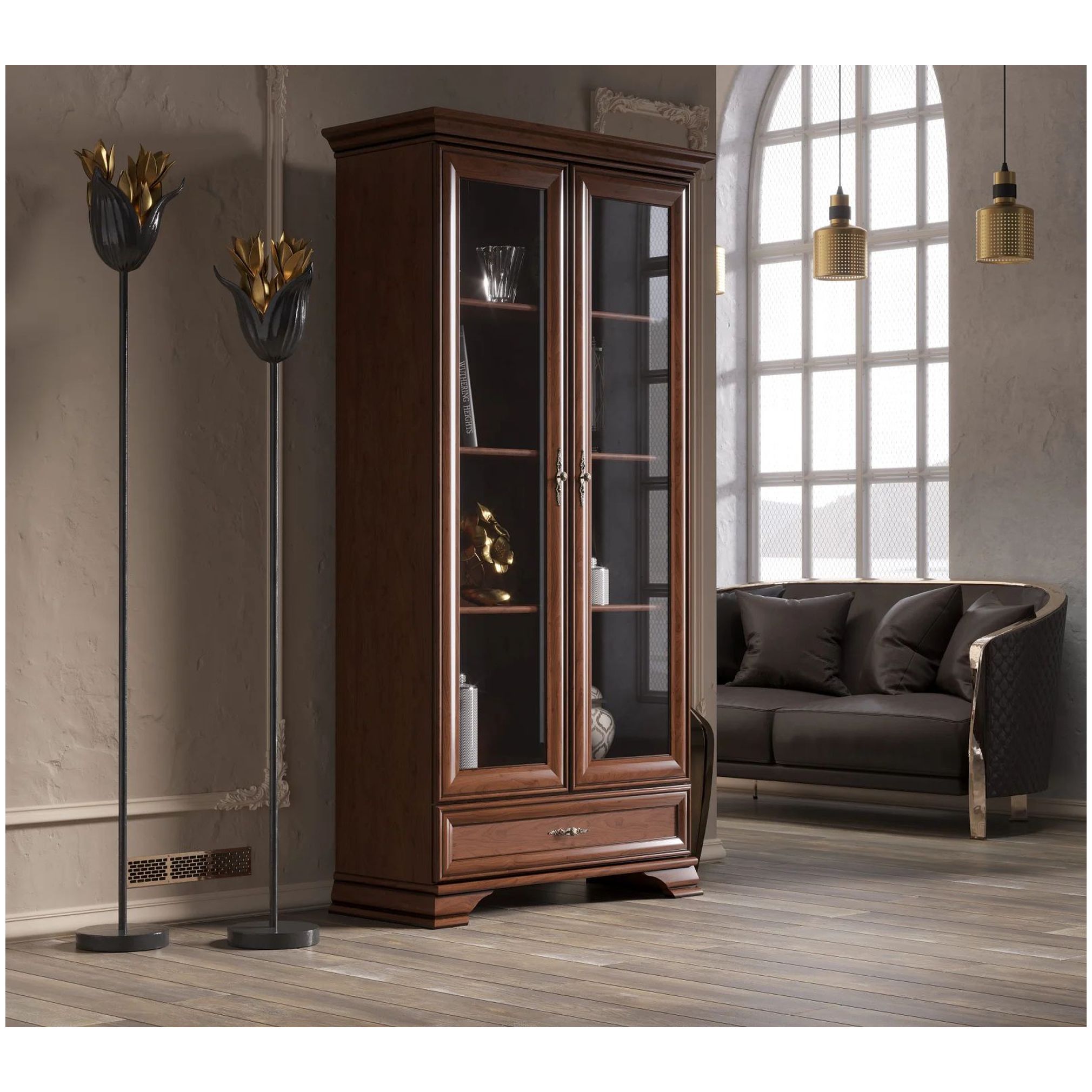 Картинка Кентаки шкаф-витрина REG2W1S (Каштан) интернет-магазин мебели FreeTime