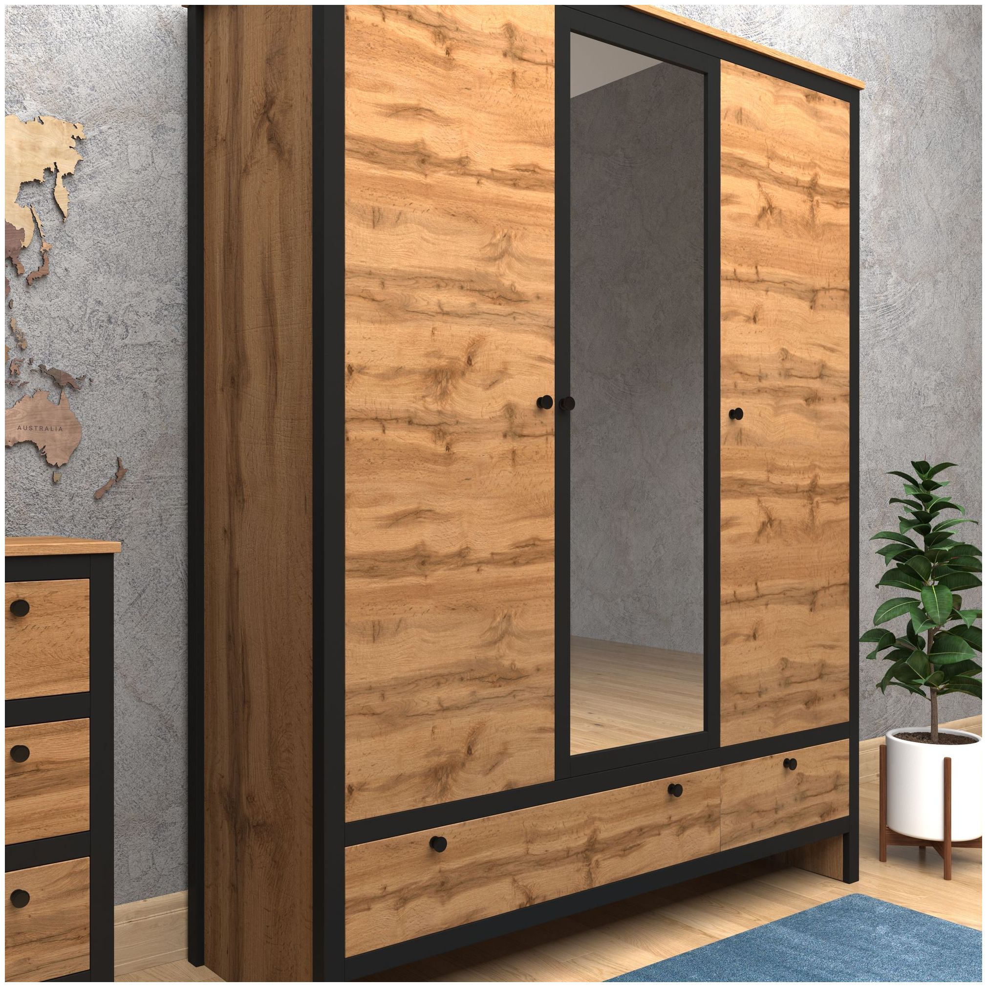 Картинка Лофт шкаф с зеркаломSZF3D2S интернет-магазин мебели FreeTime