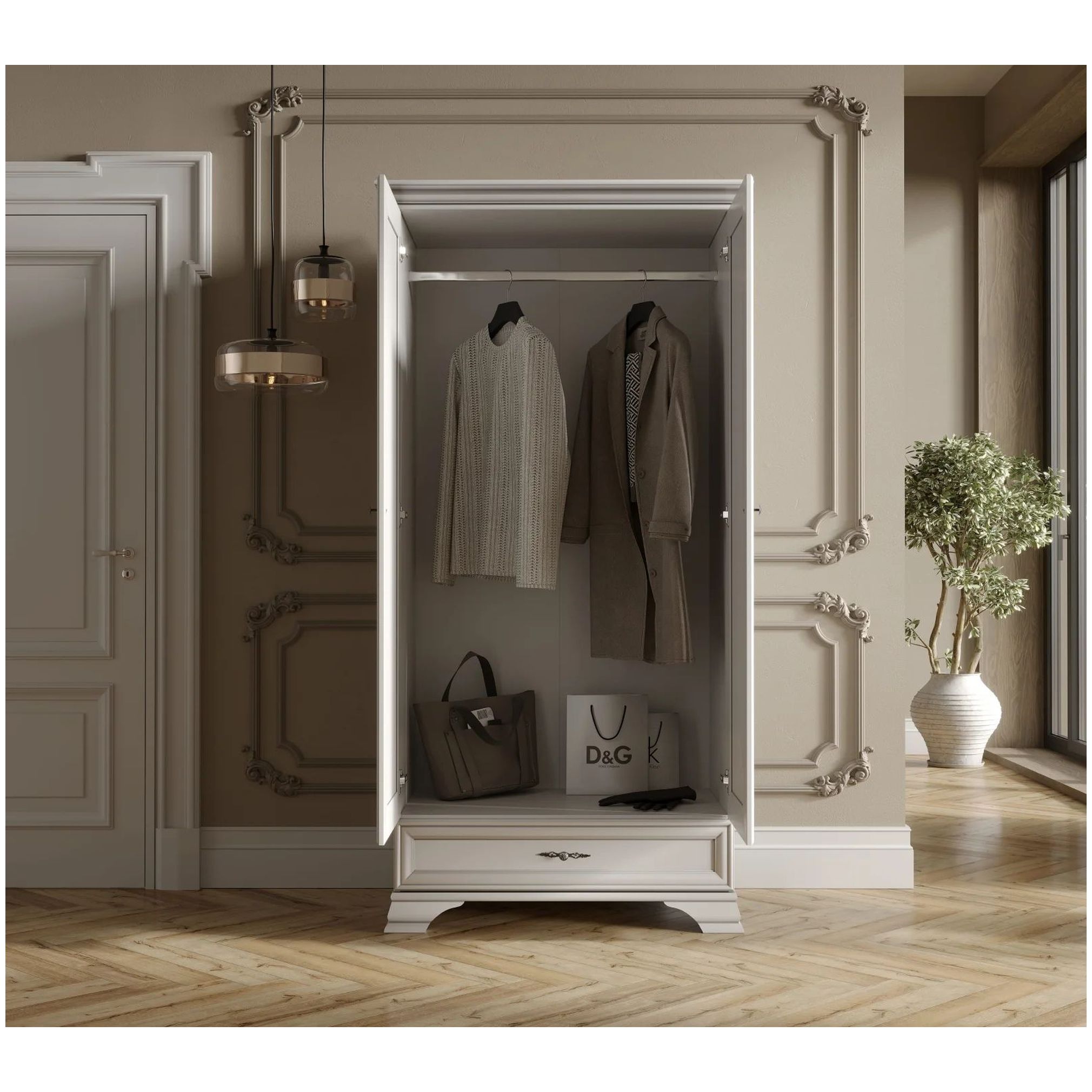 Картинка Кентаки шкаф SZF2D1S (Белый) интернет-магазин мебели FreeTime