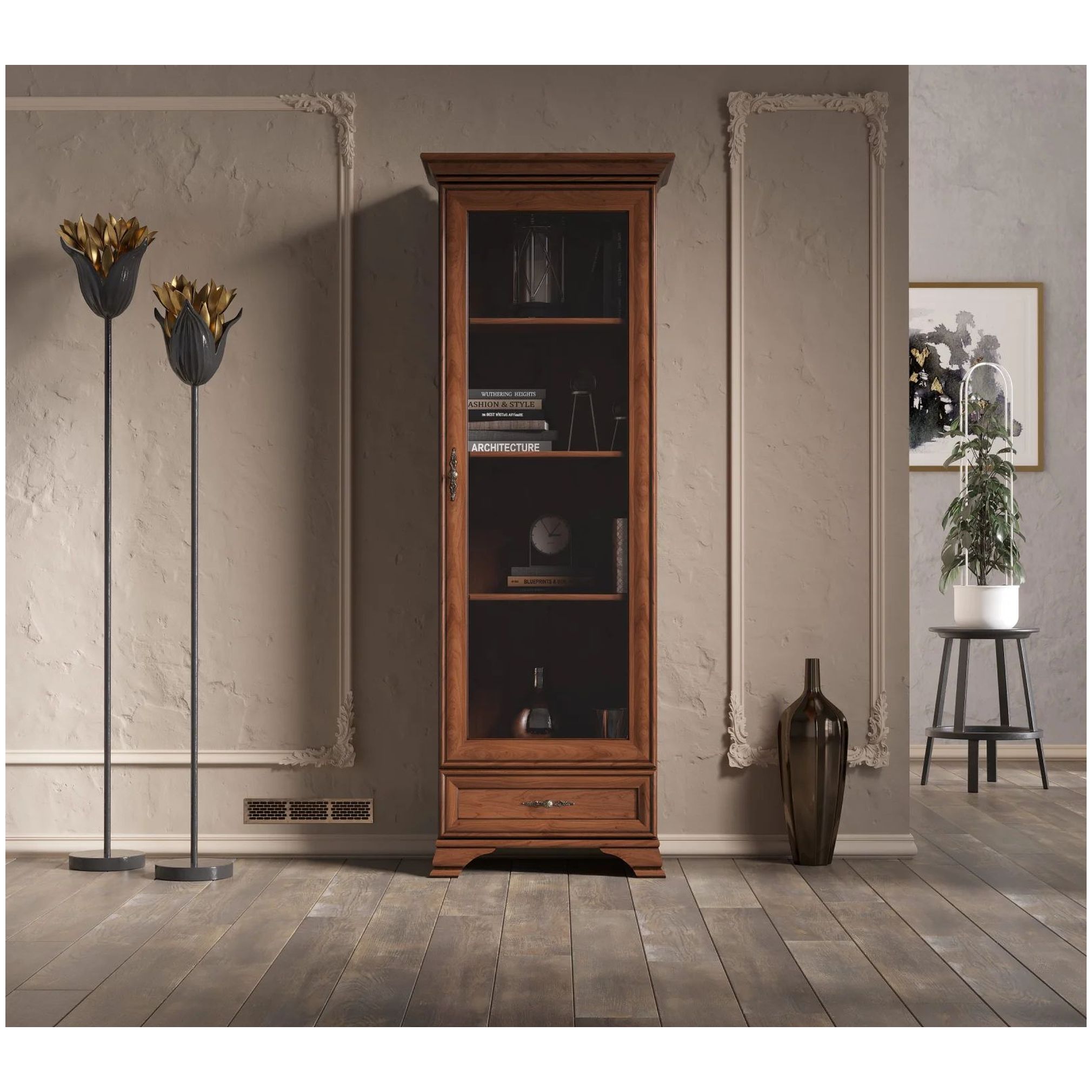 Картинка Кентаки шкаф-витрина REG1W1S (Каштан) интернет-магазин мебели FreeTime