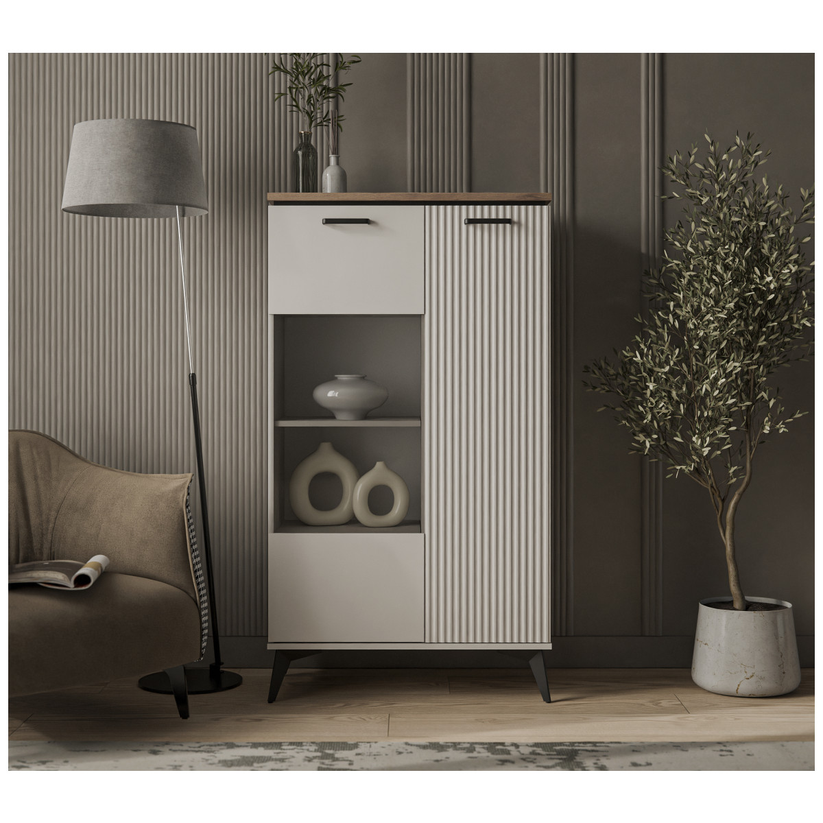 Картинка Винати Шкаф с витриной 1V1D P интернет-магазин мебели FreeTime