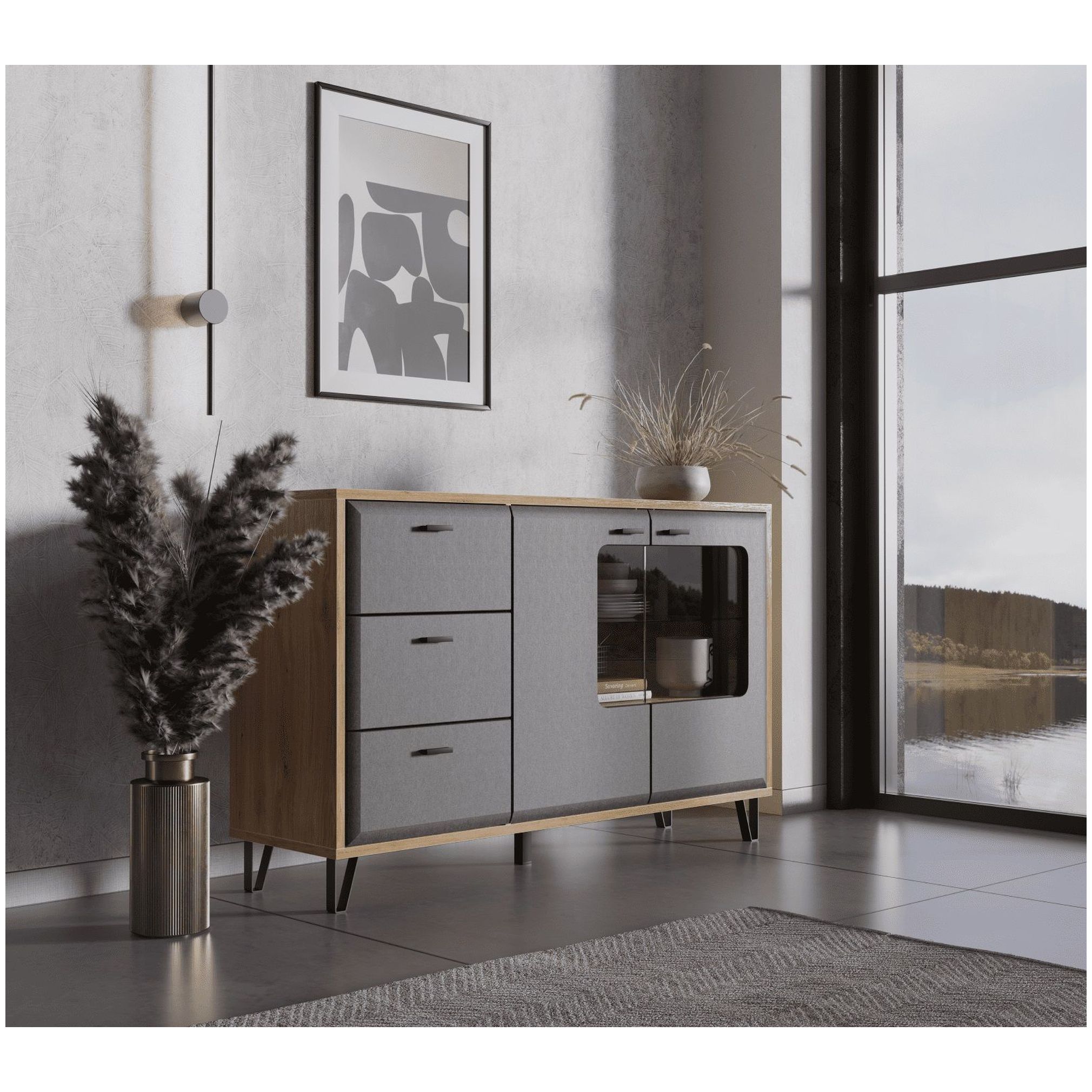 Картинка Грейс тумба с витриной KOM2W3S интернет-магазин мебели FreeTime