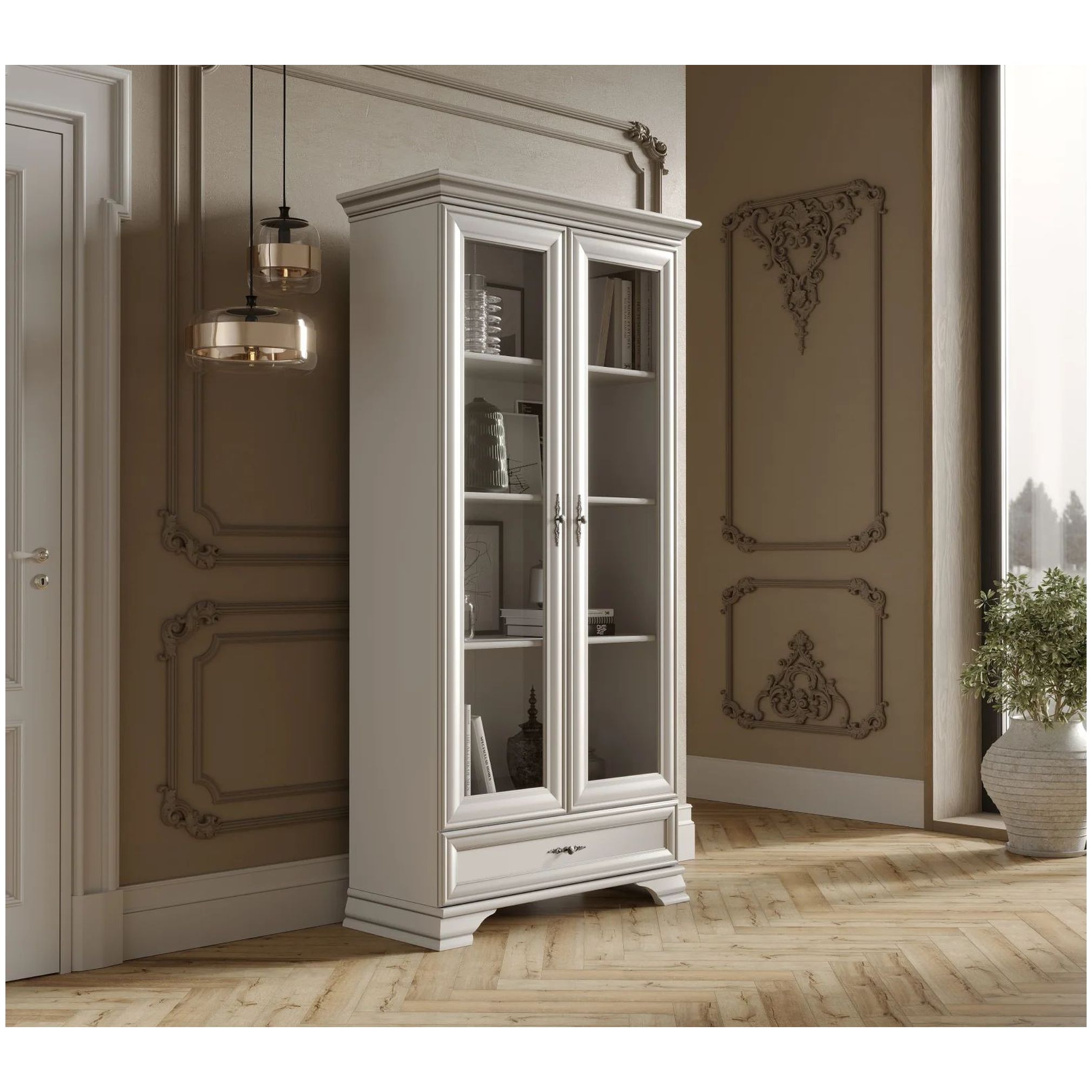 Картинка Кентаки шкаф-витрина REG2W1S (Белый) интернет-магазин мебели FreeTime