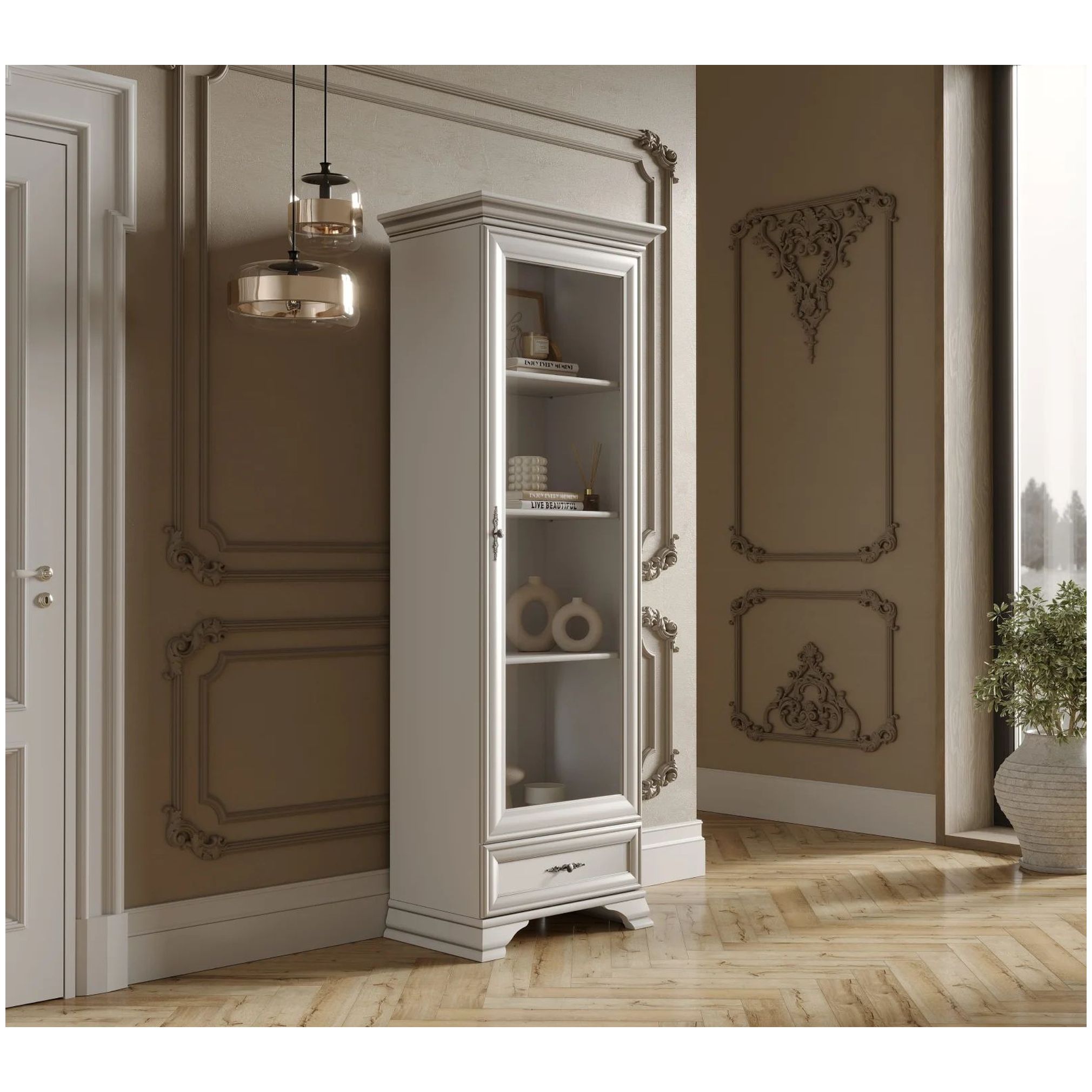 Картинка Кентаки шкаф-витриа REG1W1S (Белый) интернет-магазин мебели FreeTime