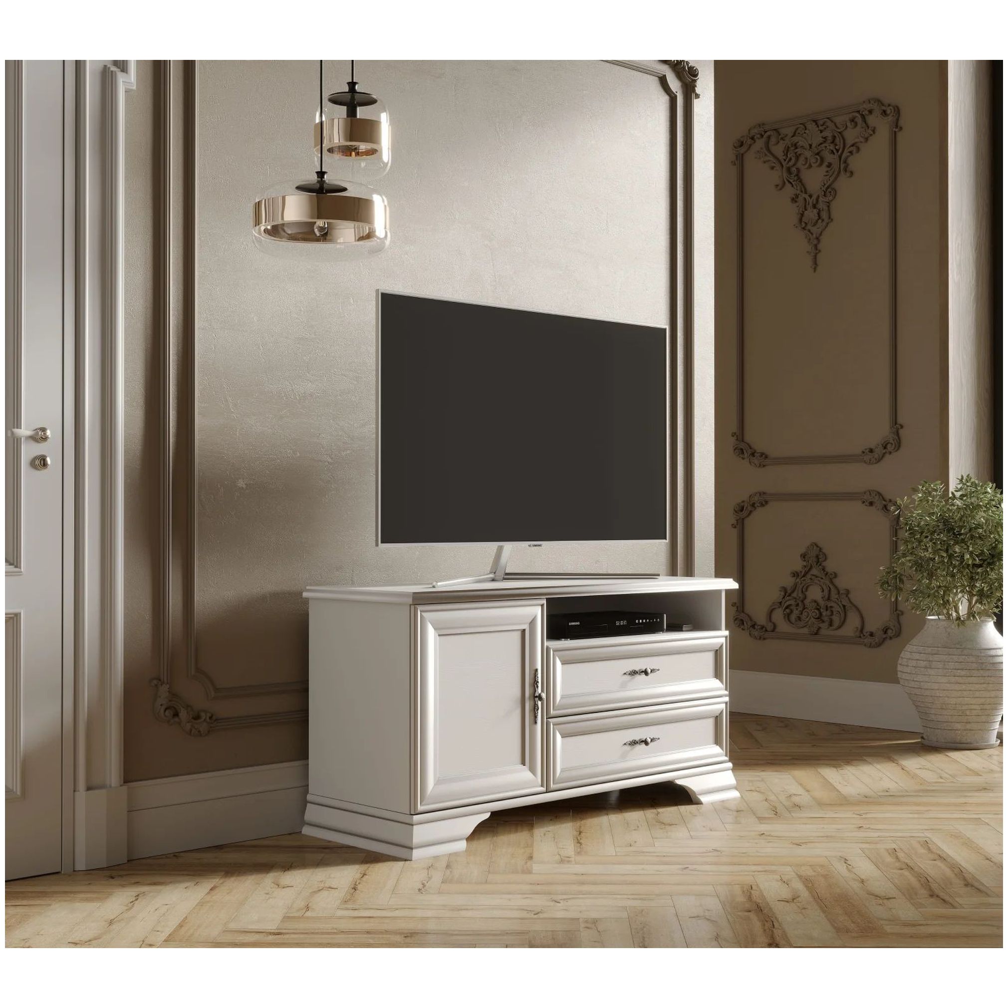 Картинка Кентаки ТВ тумба RTV1D2S (Белый) интернет-магазин мебели FreeTime